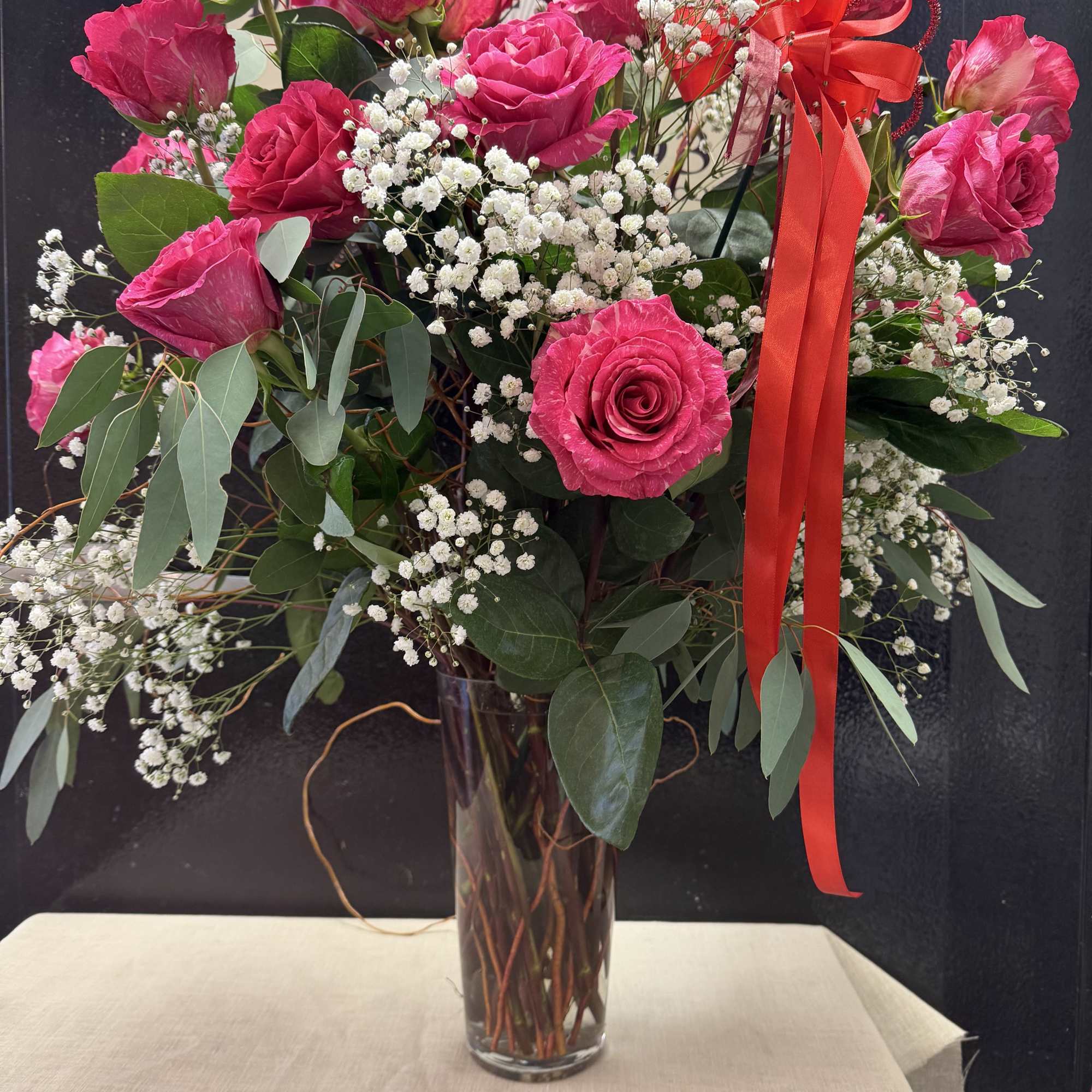 luxury Hot Pink with a touch of curly willow and white baby's