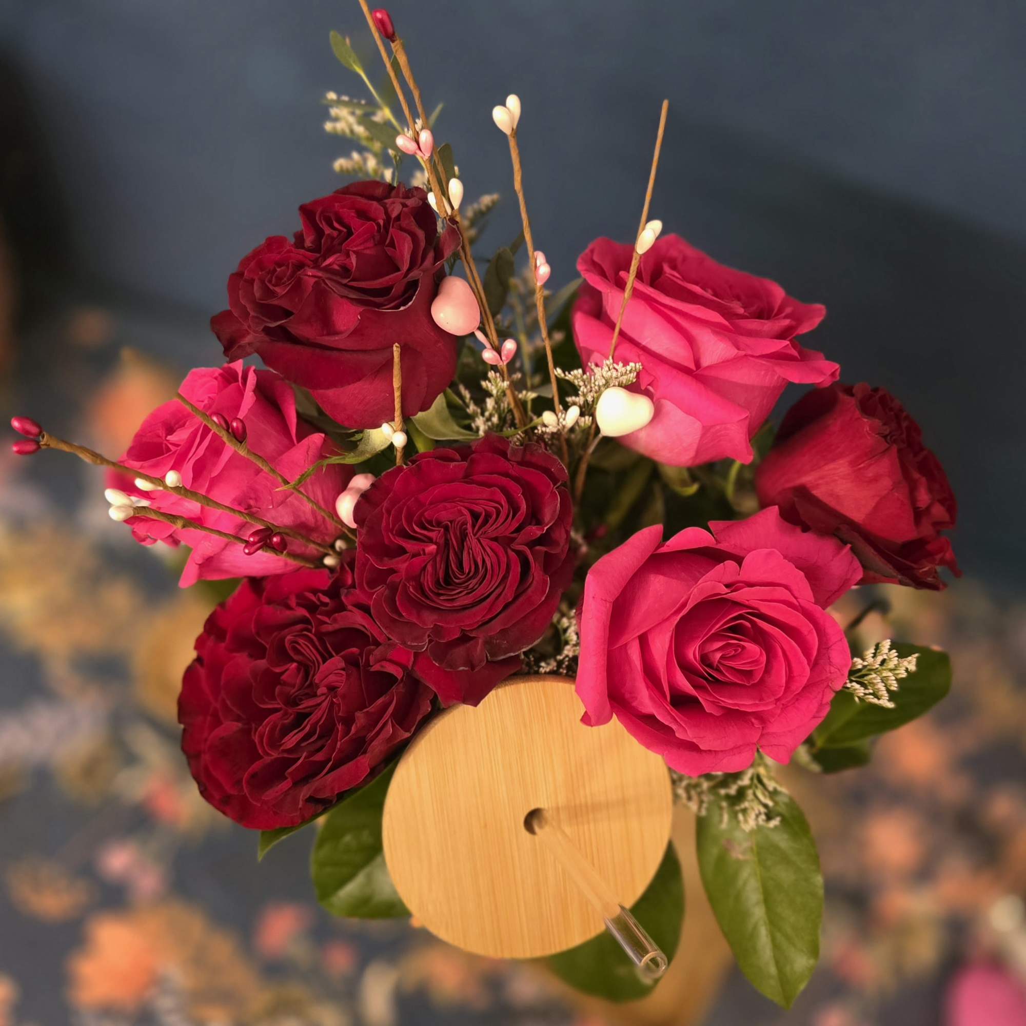 Gorgeous Premium Pink and Red roses in a beautiful reusable glass tumbler.