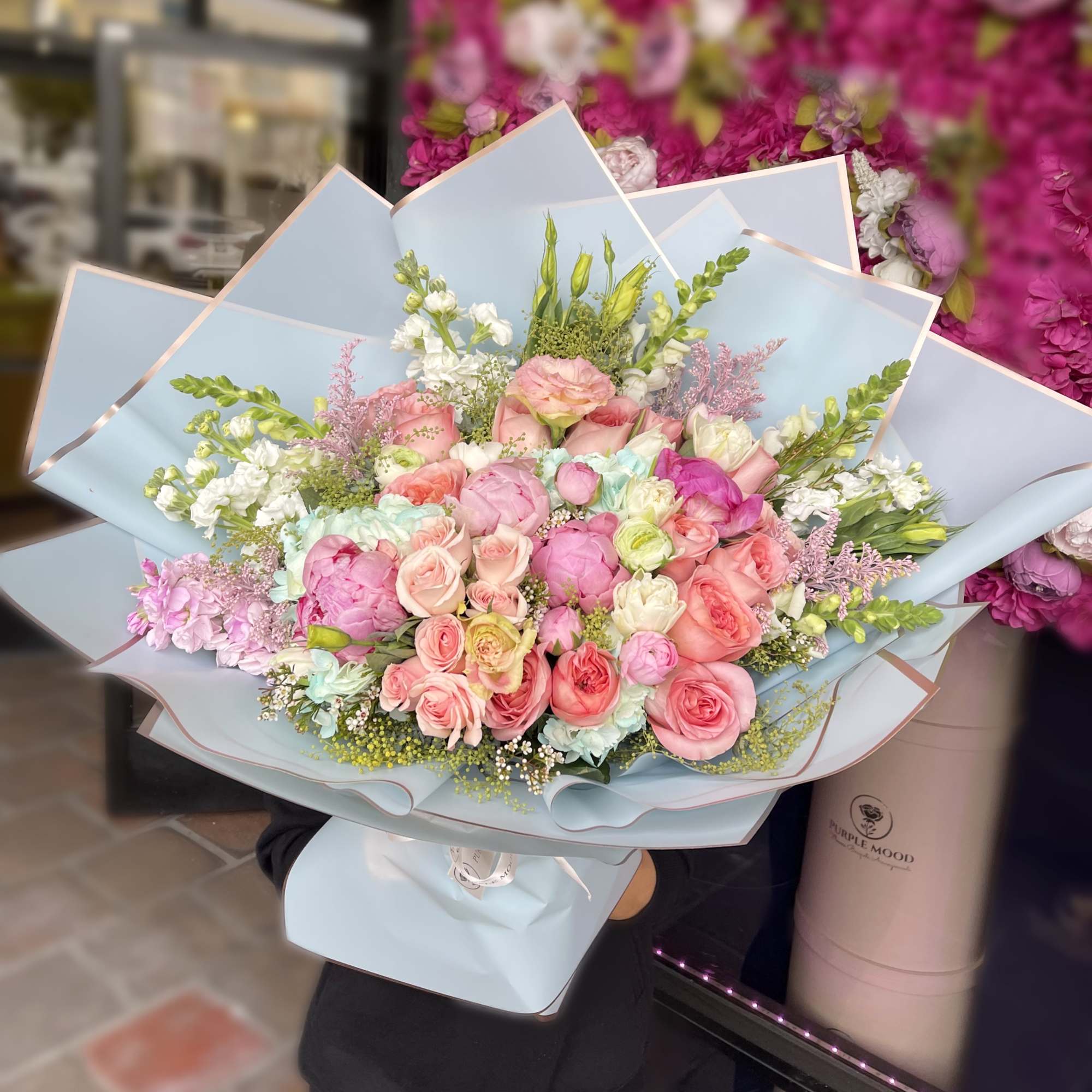 A dreamy mix of soft pastels and romantic blooms, the Peony Bouquet