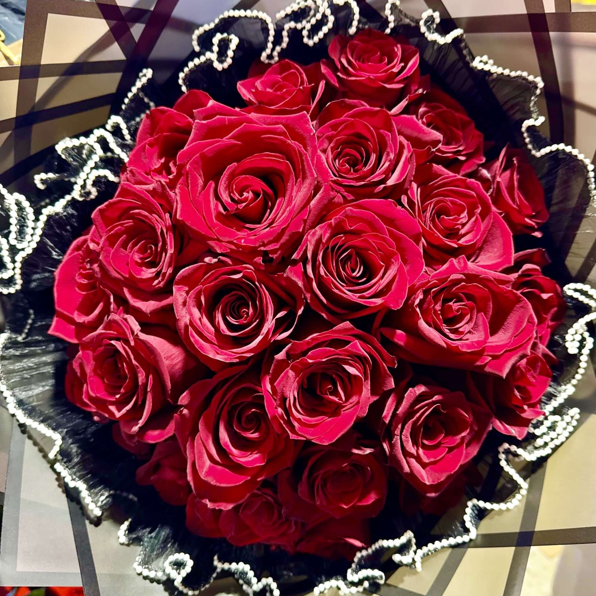 The focal point of this bouquet, Red premium roses symbolize love, desire