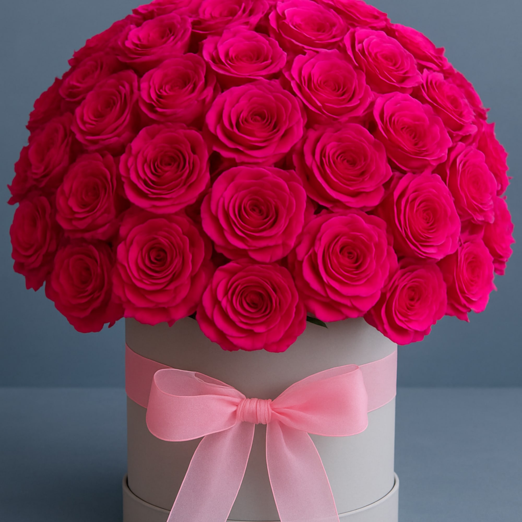 Premium hot pink roses in a box arrangement.