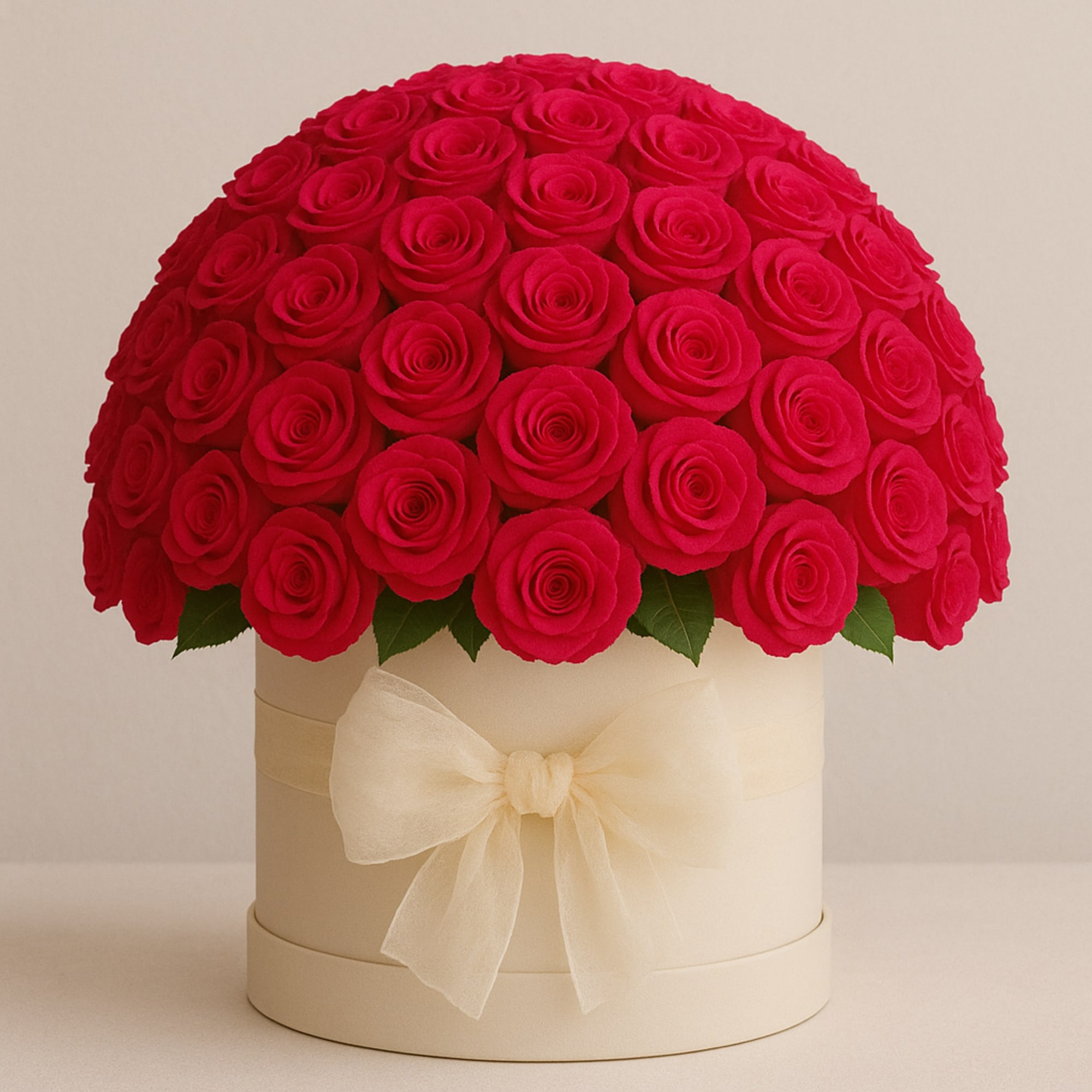 Premium hot pink roses in a box arrangement.