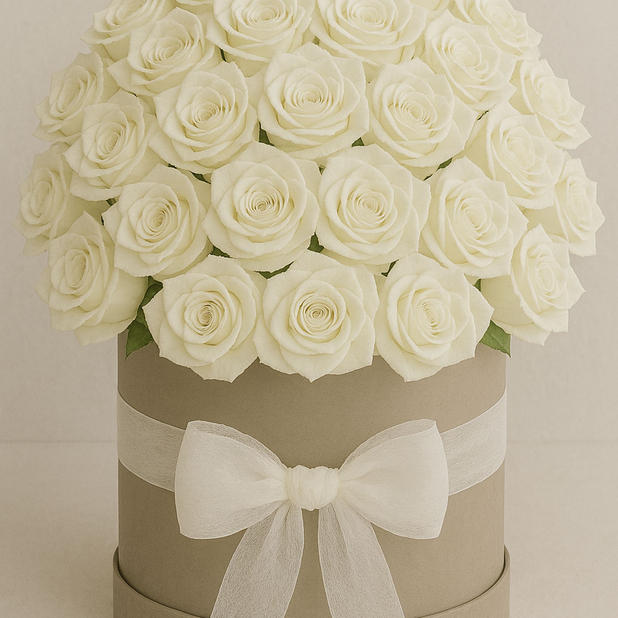 Premium white roses in a box arrangement.