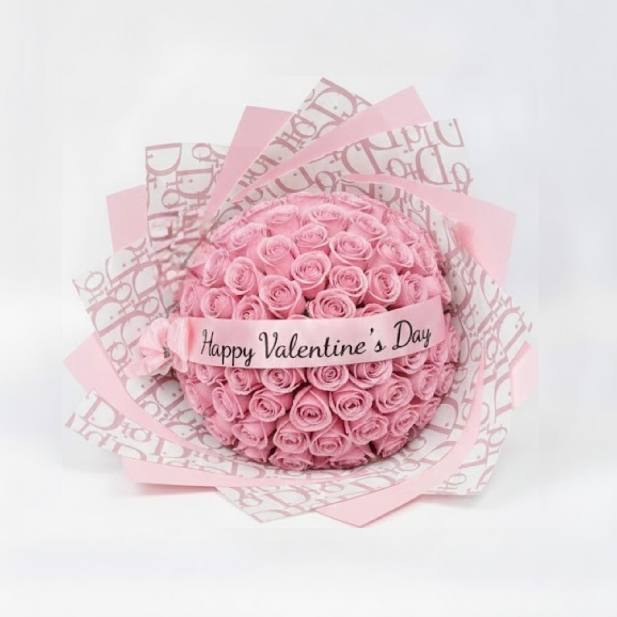 50 Stem Pink Roses Valentine's Day Bouquet w/ "Custom Ribbon Message" PREORDER
