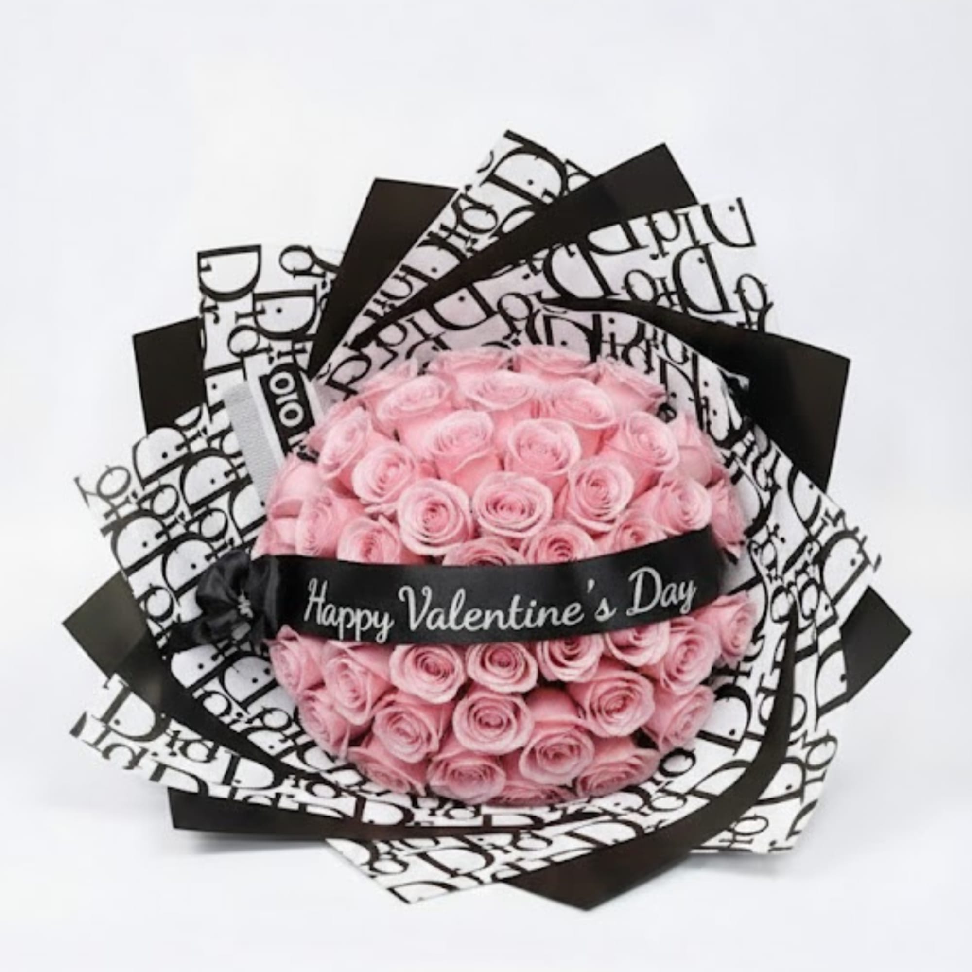 50 Stem Pink Roses Valentine's Day Bouquet w/ "Custom Ribbon Message" PREORDER