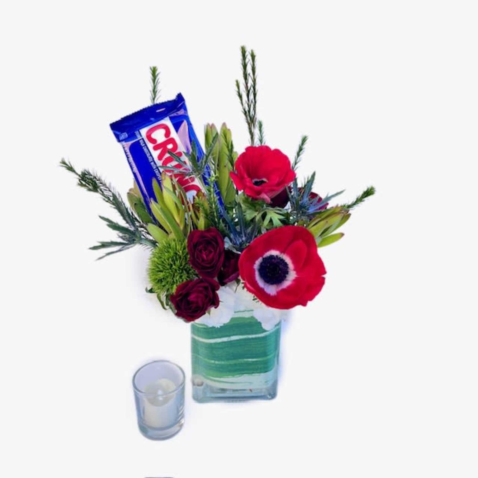 Got a *crunch* on someone special? This playful arrangement combines bold red