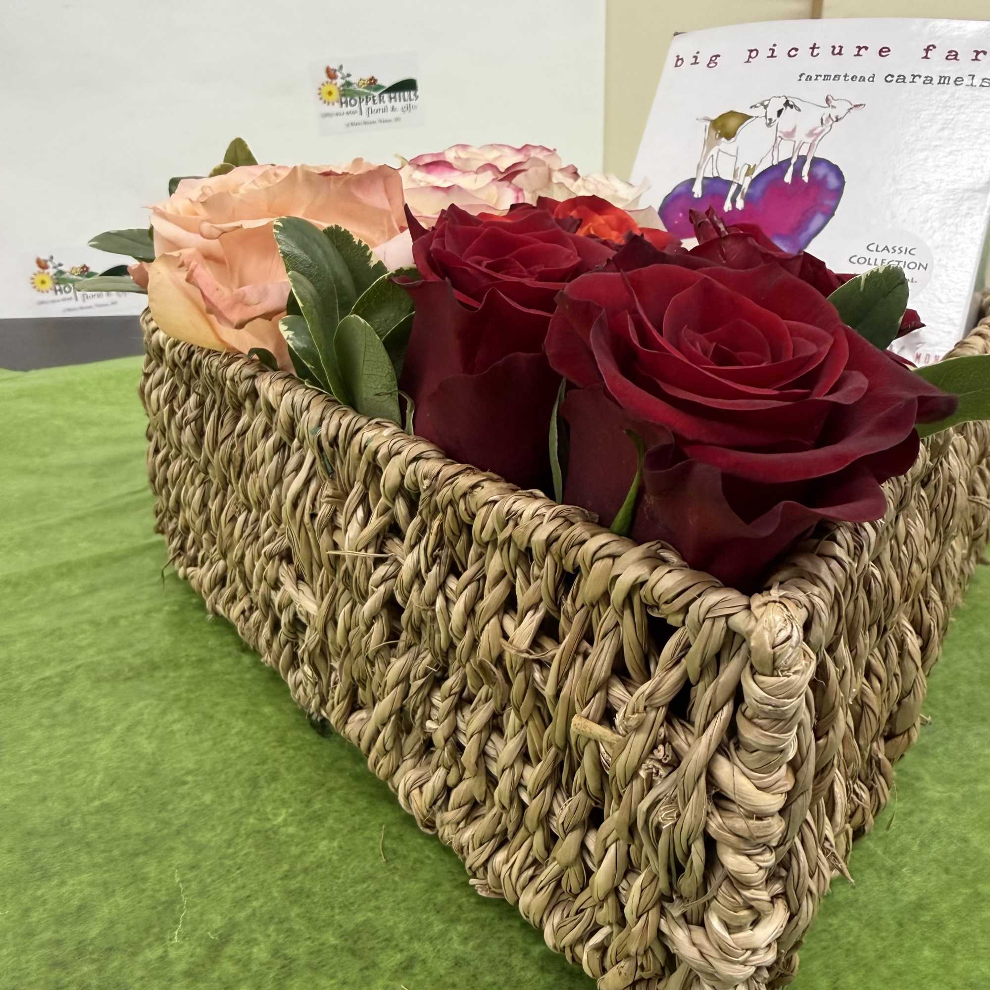 Gift your loved one this cute wicker heart basket with a 
Dozen