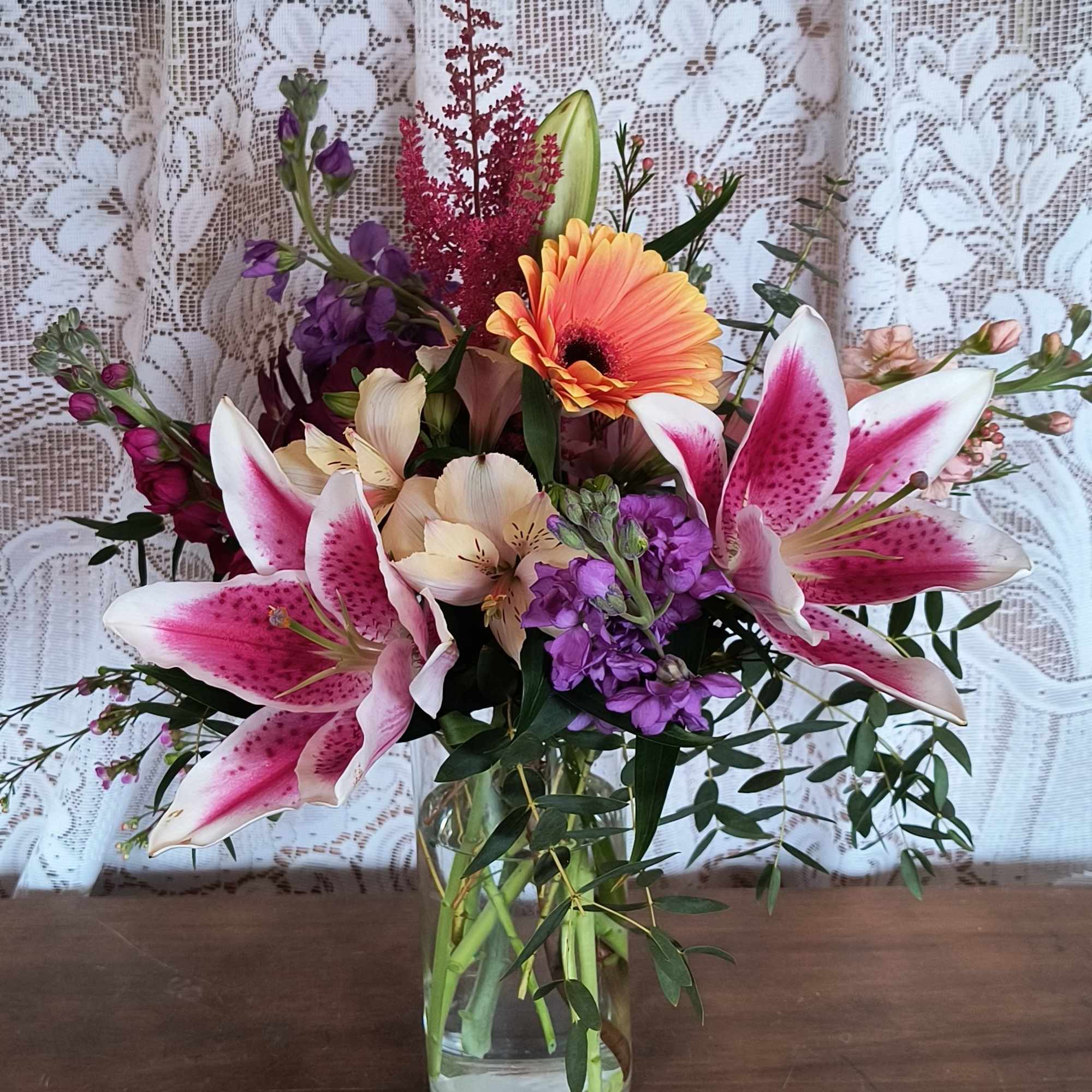 You can smell the garden! Designers choice of garden flowers arranged in