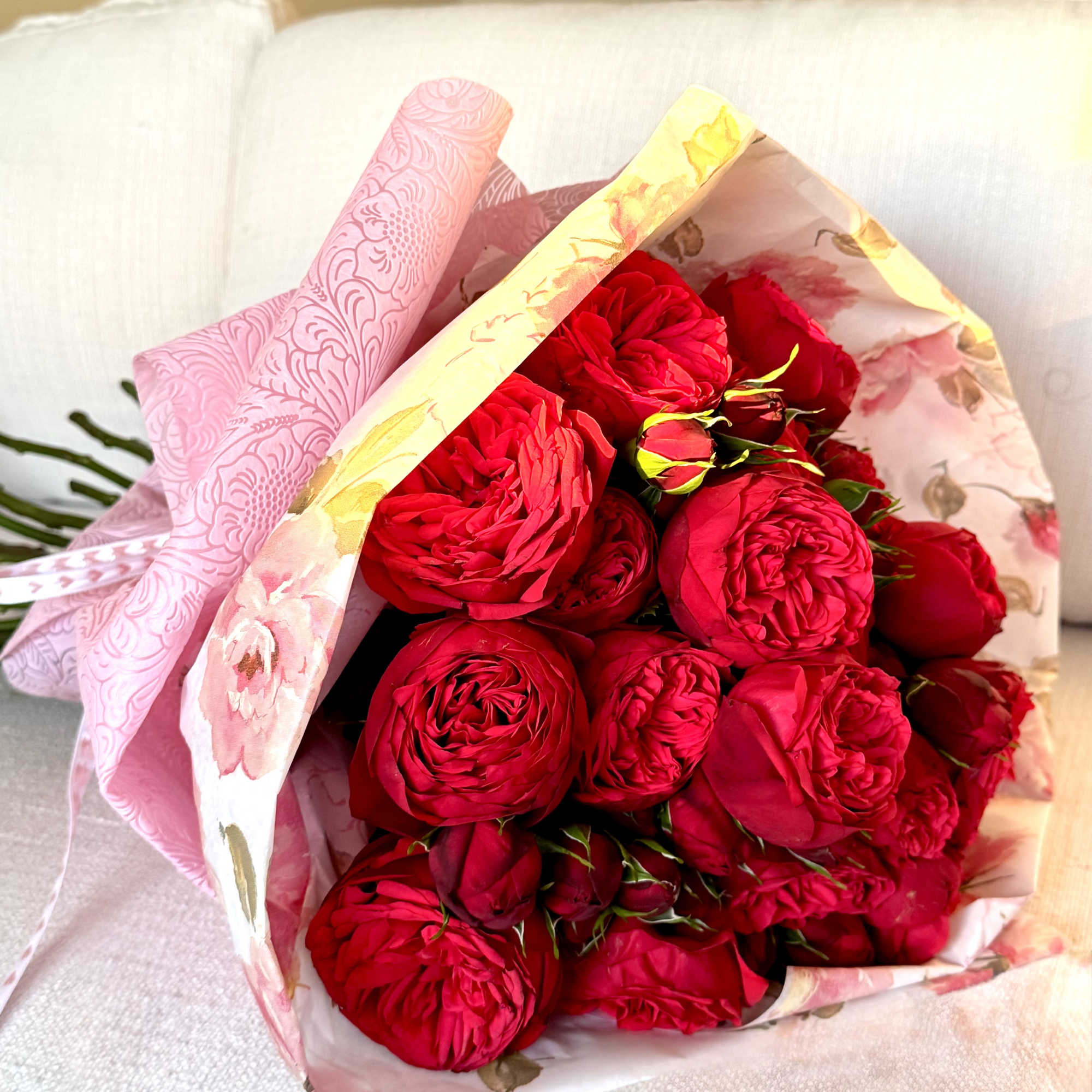 Dozen premium red roses in our signature Valentine&rsquo;s Day wrapping. 
Upgrade to