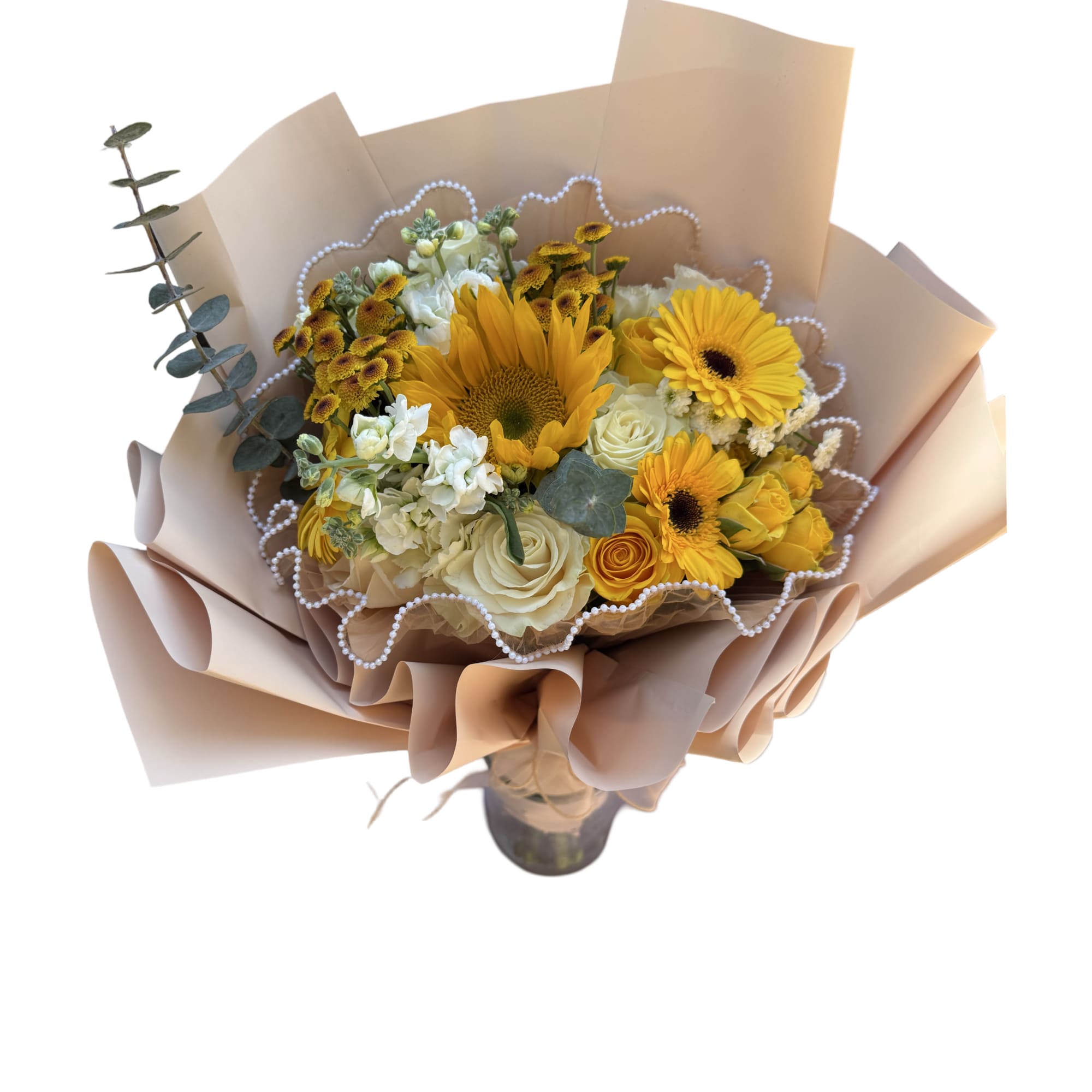 Yellow bouquet with beige paper in Van Nuys, CA | All In Bloom