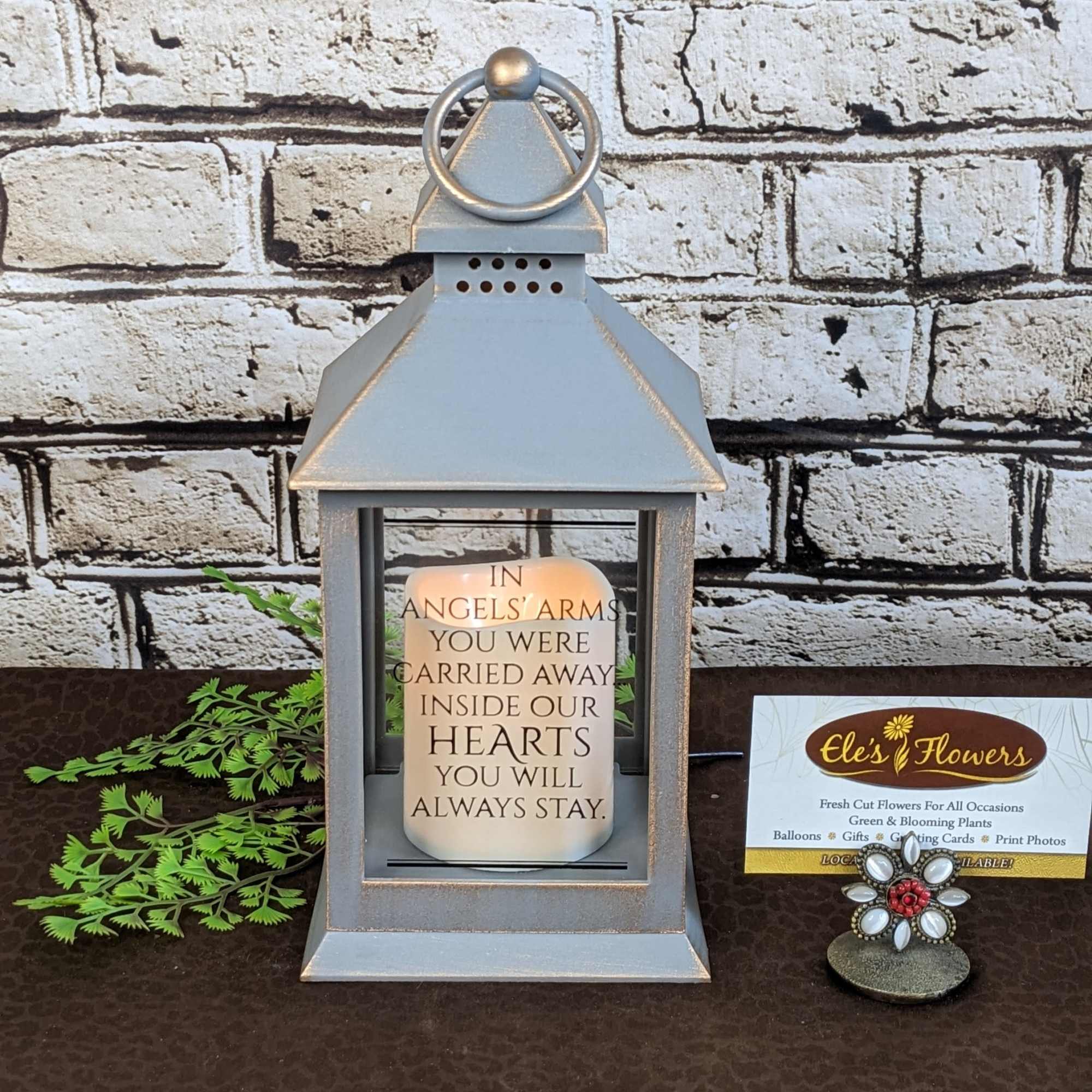 A keepsake sympathy lantern with an LED flicker candle is a thoughtful