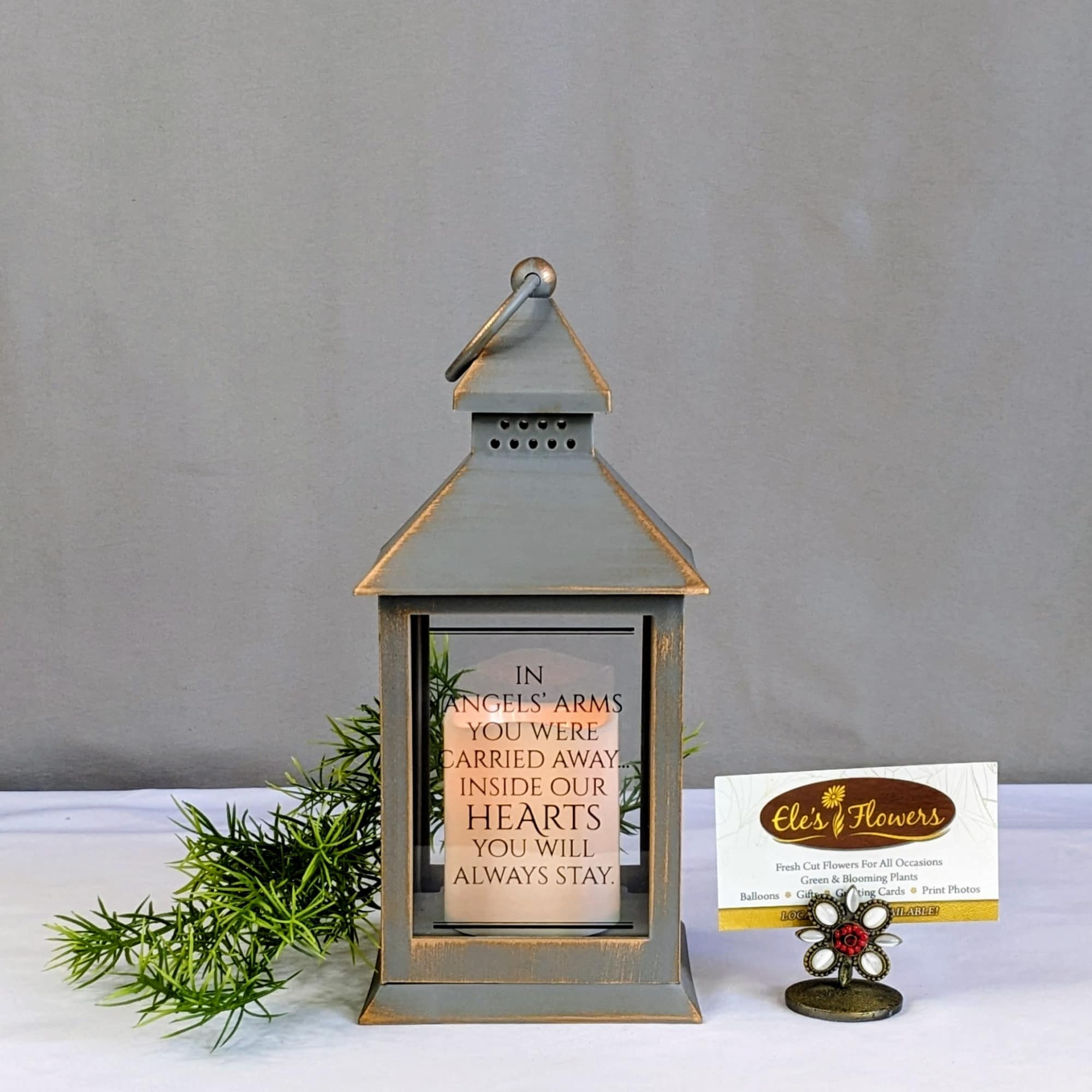 A keepsake sympathy lantern with an LED flicker candle is a thoughtful