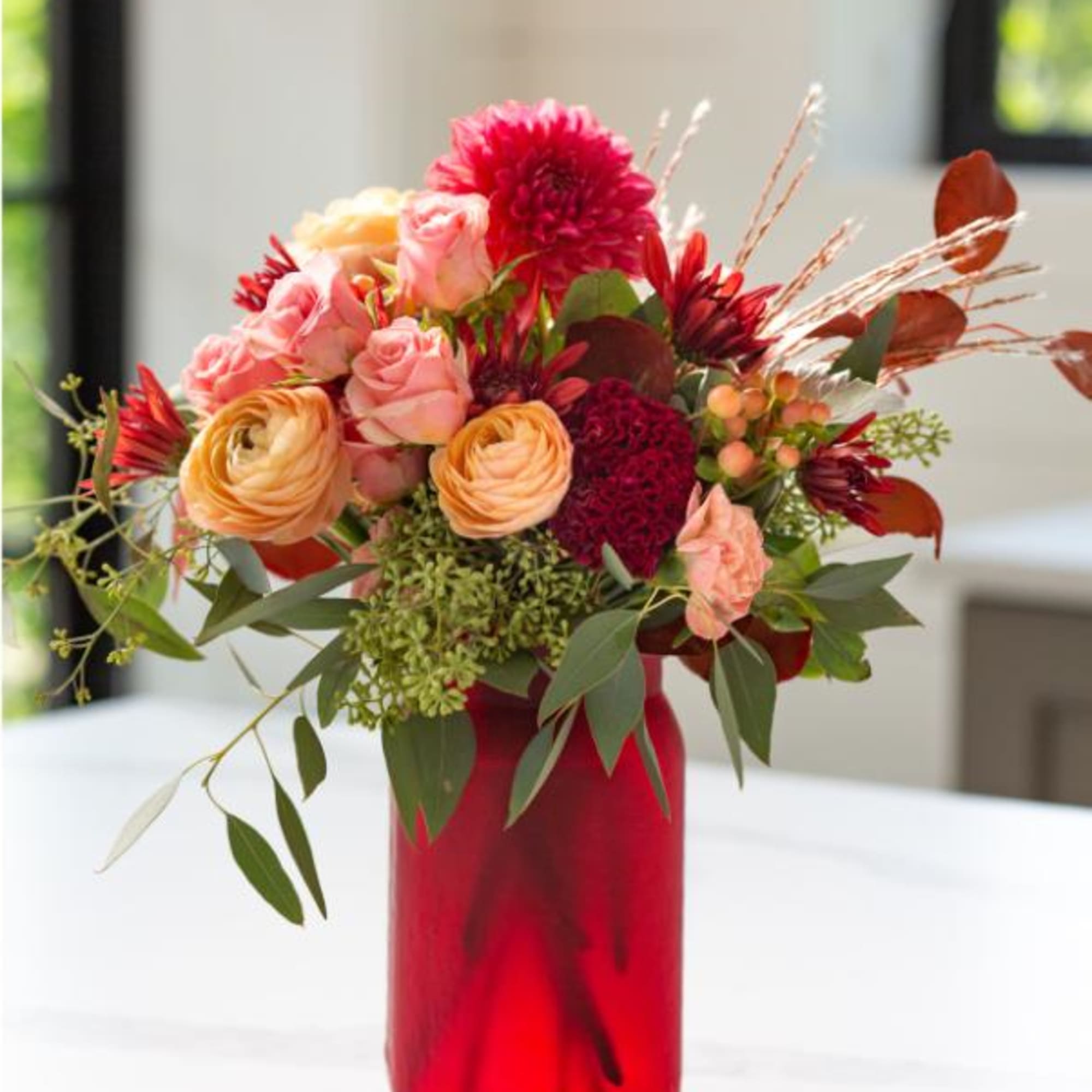 A warm, expressive Valentine&rsquo;s arrangement designed with a refined yet relaxed sensibility.