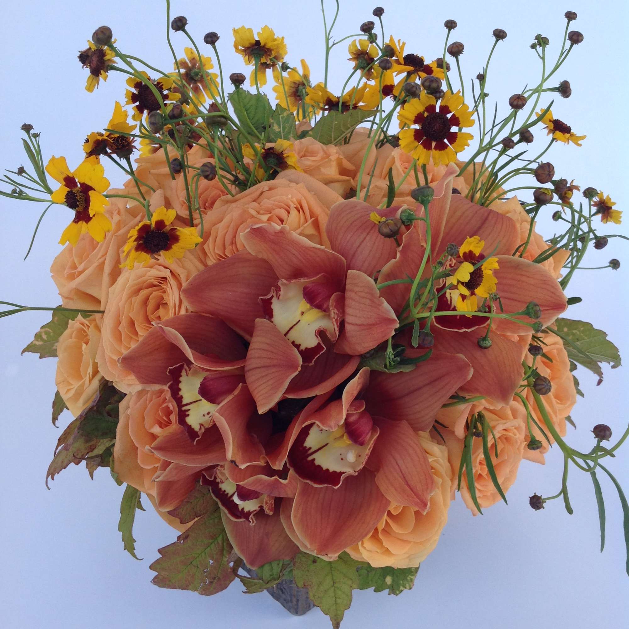 Roses, Cymbidium, Oak Leaves