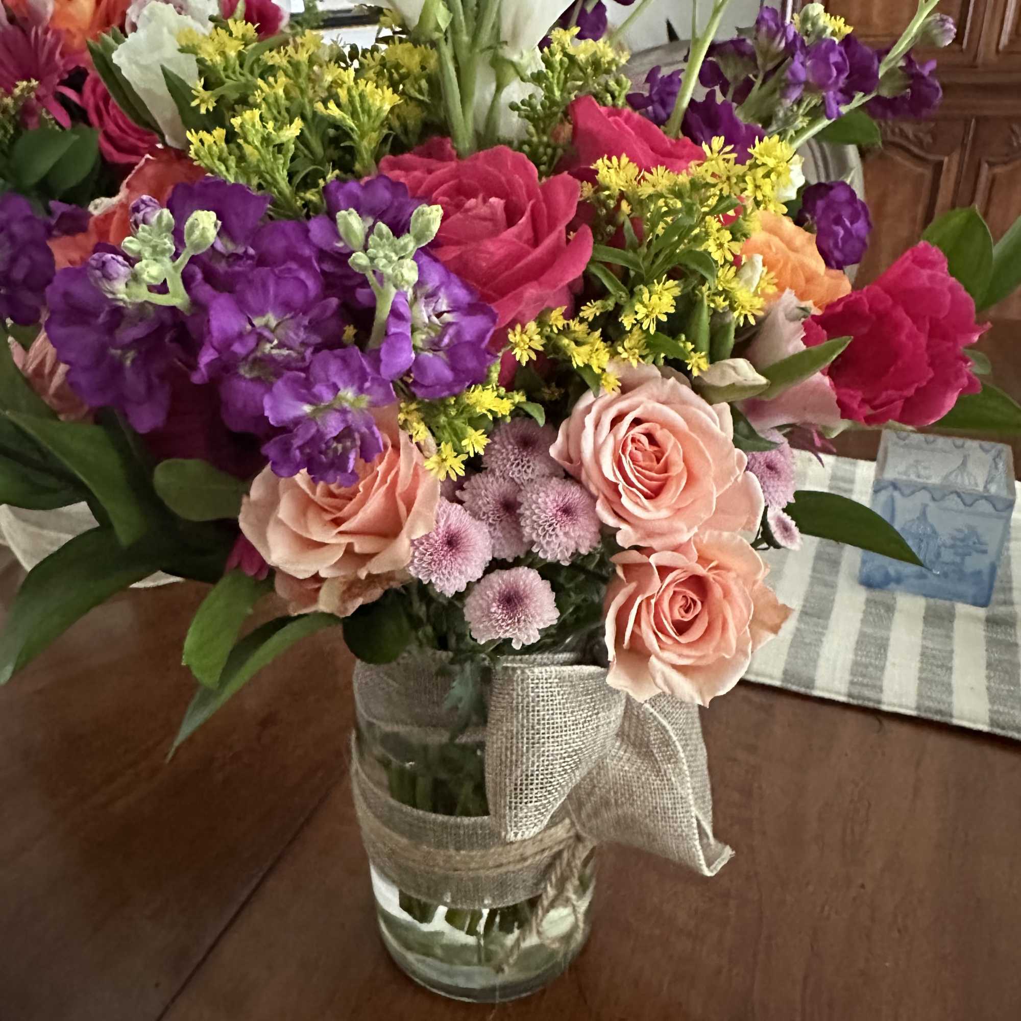 A gorgeous, colorful bouquet of seasonal blooms for delivery to your home.