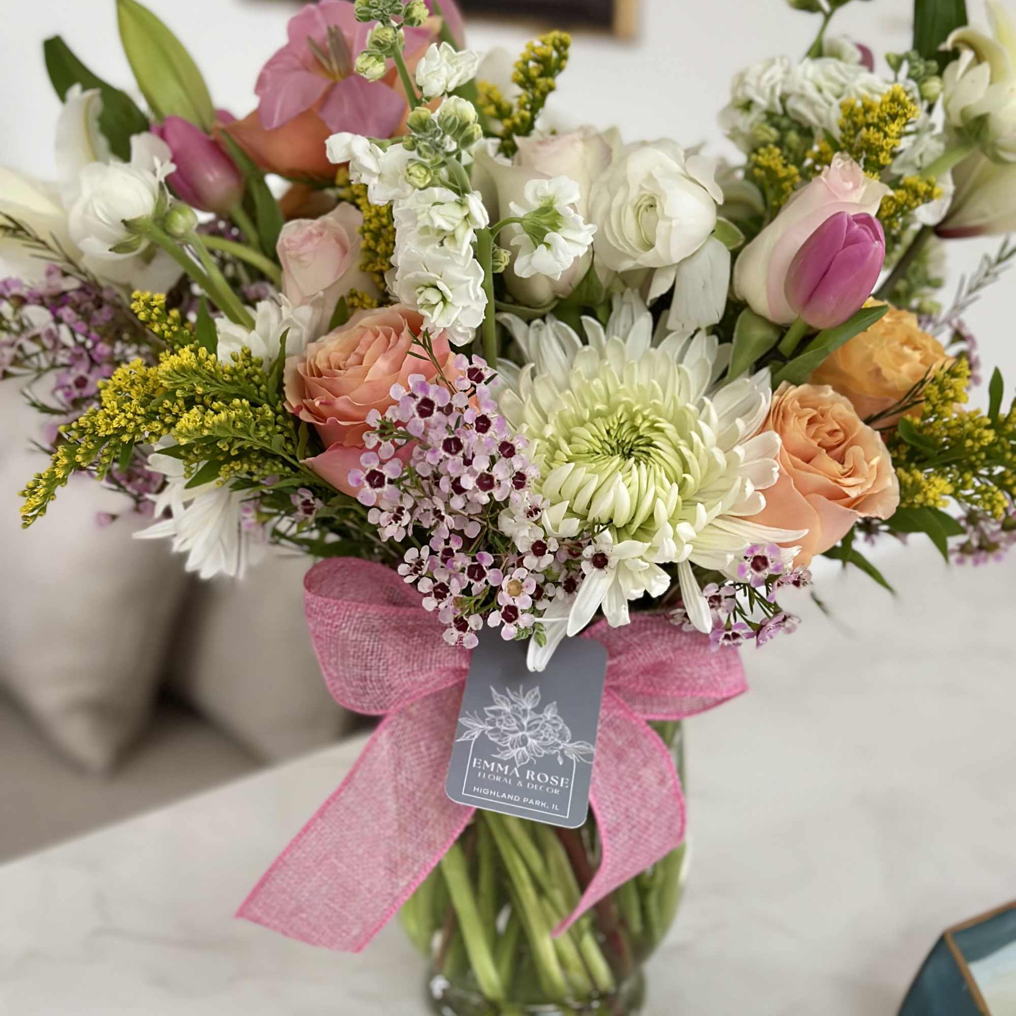 A gorgeous, colorful bouquet of seasonal blooms for delivery to your home.