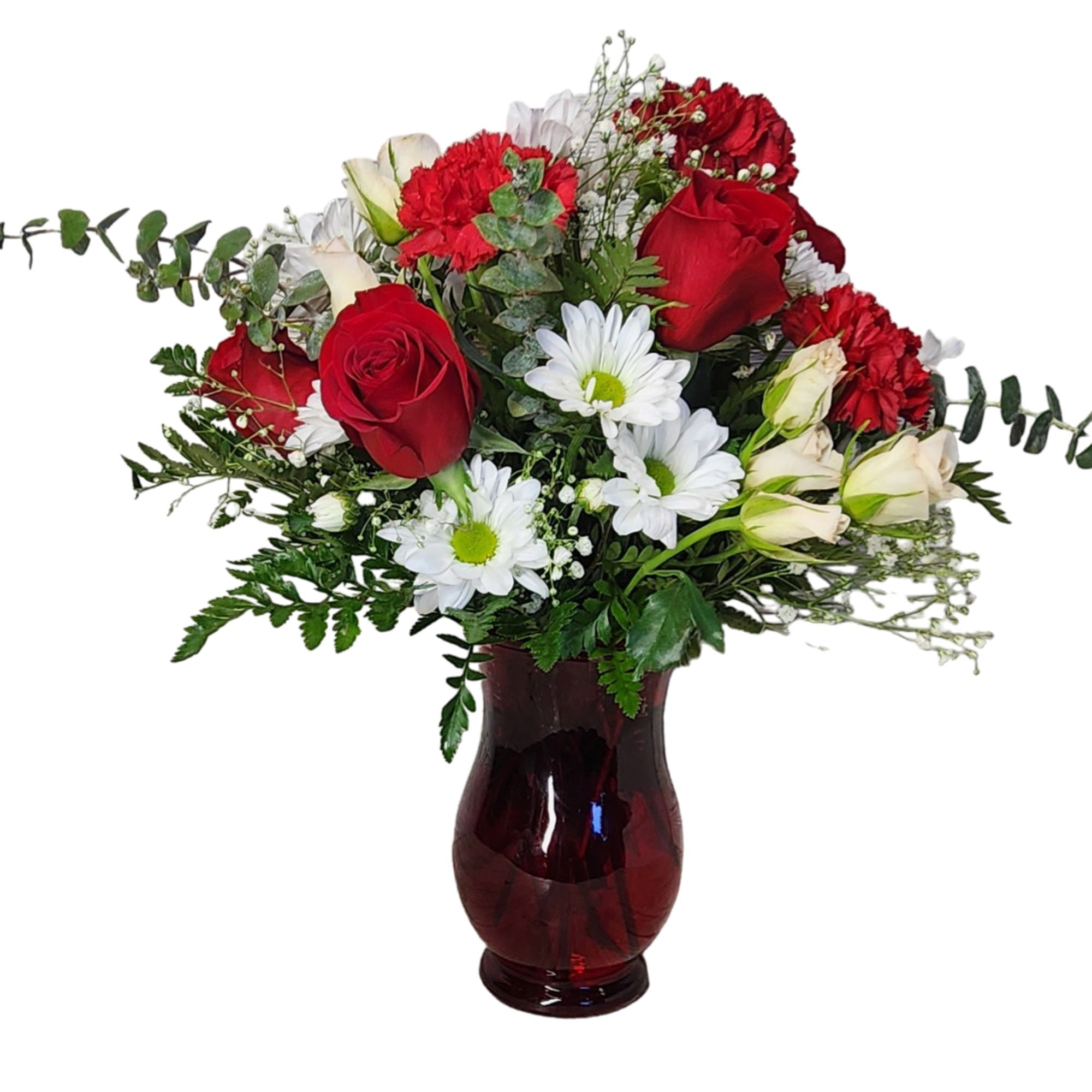Our Timeless Passion arrangement is just that. Timeless flowers to show her