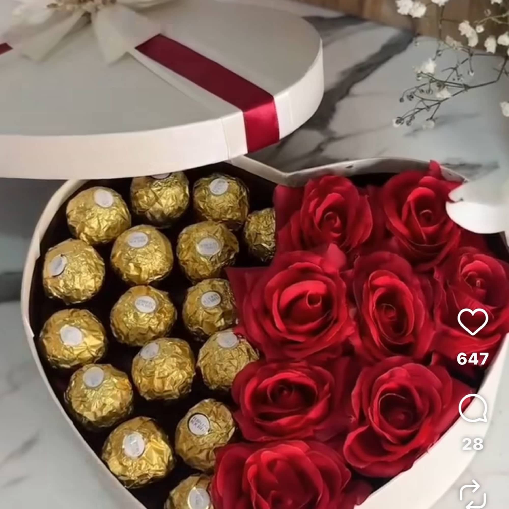 Fancy heart box with roses and chocolate 