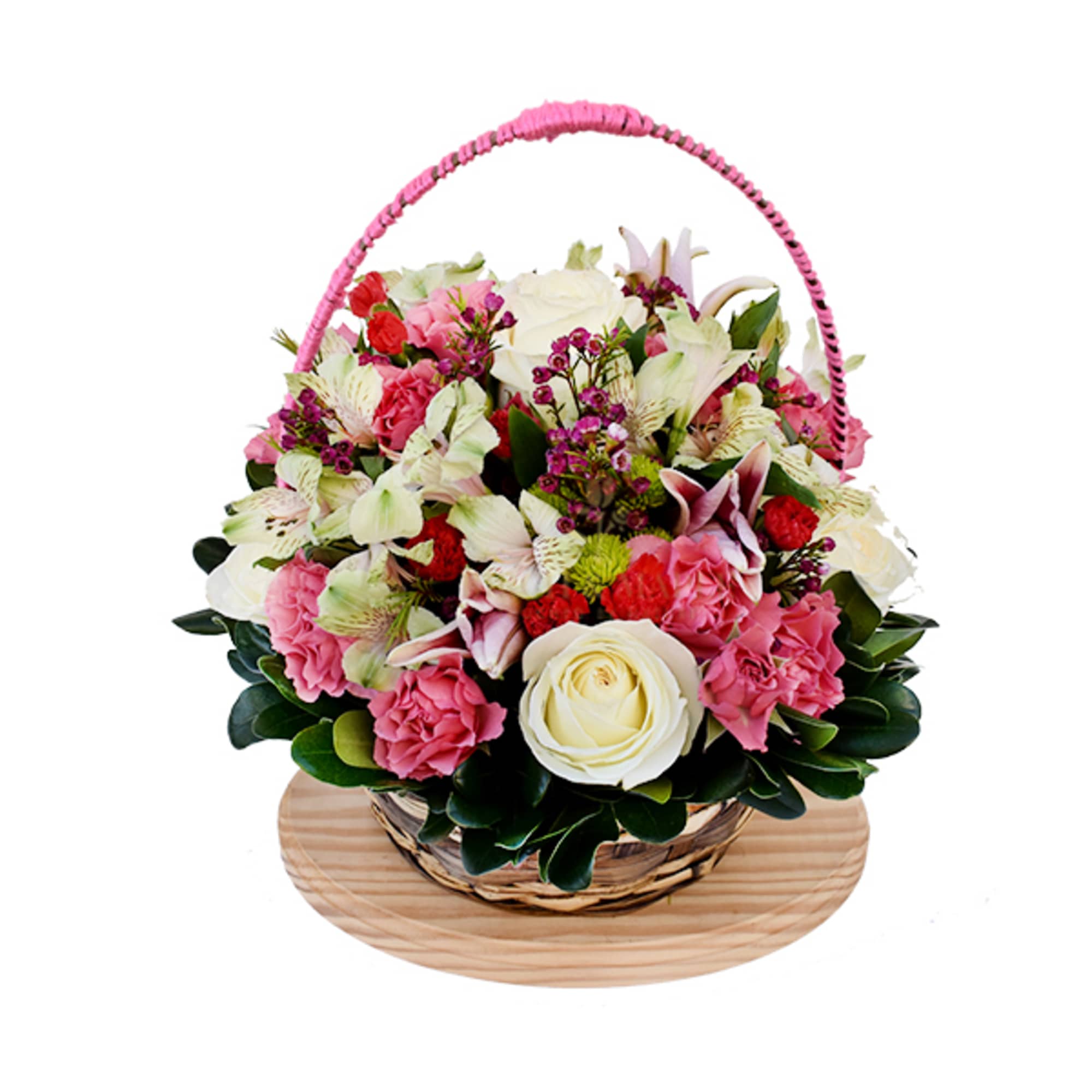 This luxurious large full bodied basket of pink and white flowers is