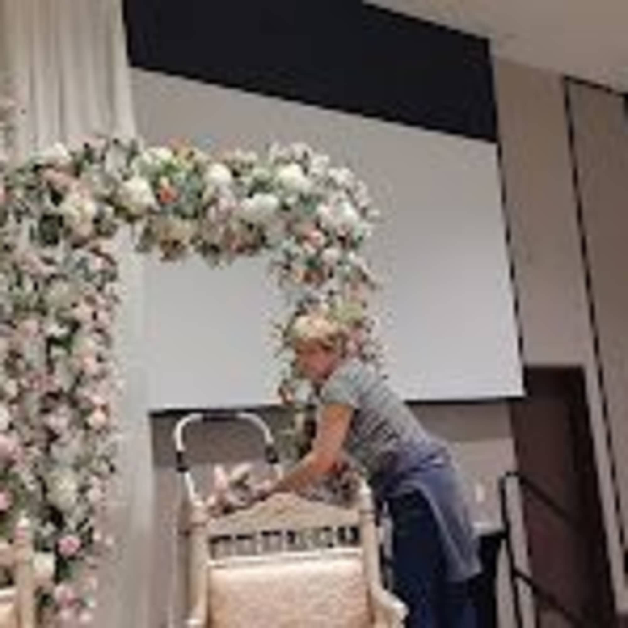 Rich and beautiful fresh flowers tear drop arch with roses, carnations, alstroemeria