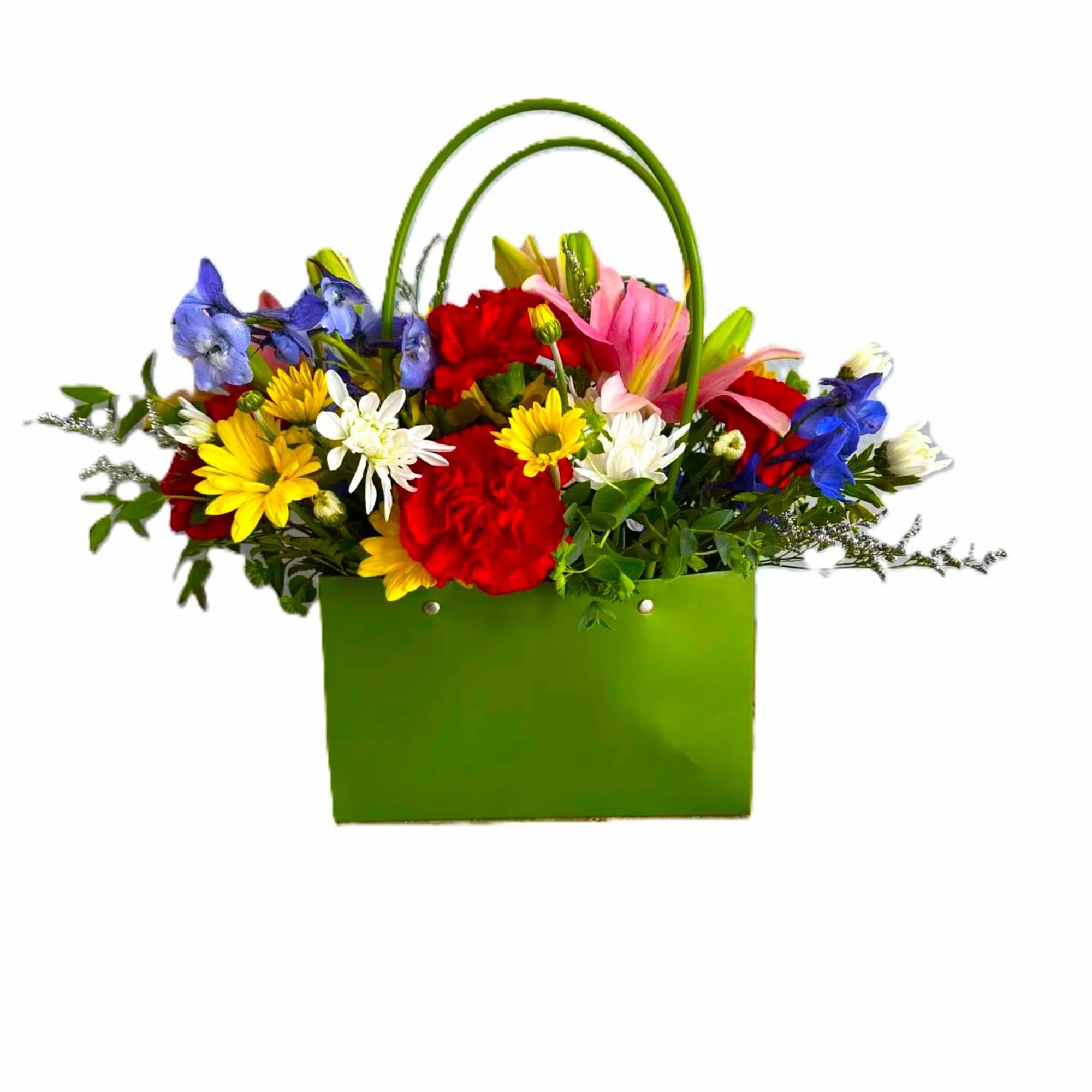 With vibrant colors like oranges, blues, yellows.. in a water proof bag.