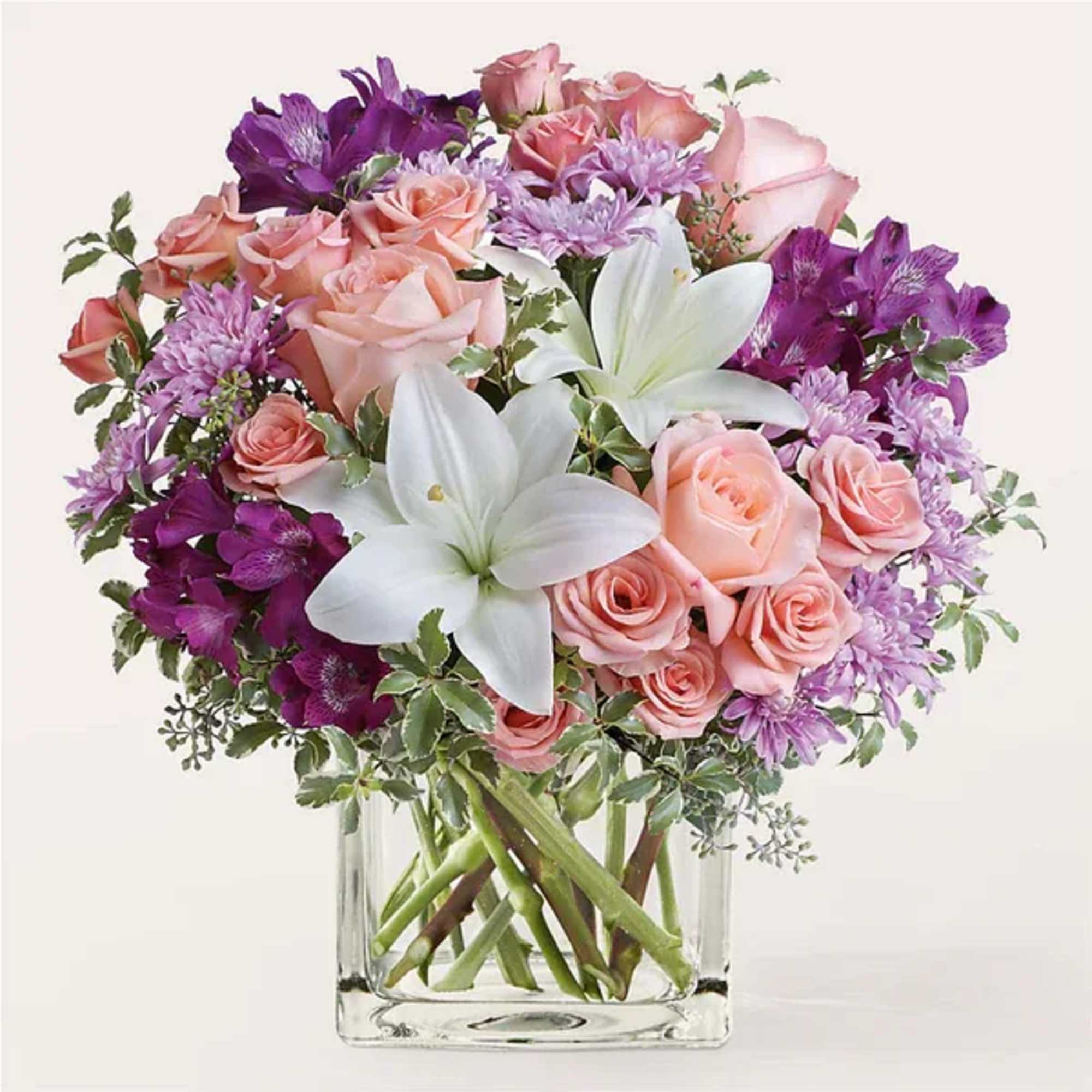 As soothing as a day of self-care, this dazzling bouquet of soft