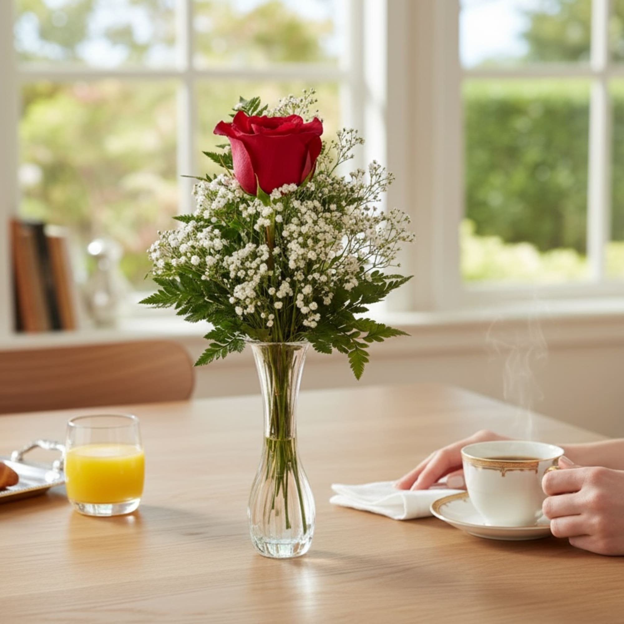 One single red rose says it all. "I Love You". Love, honor