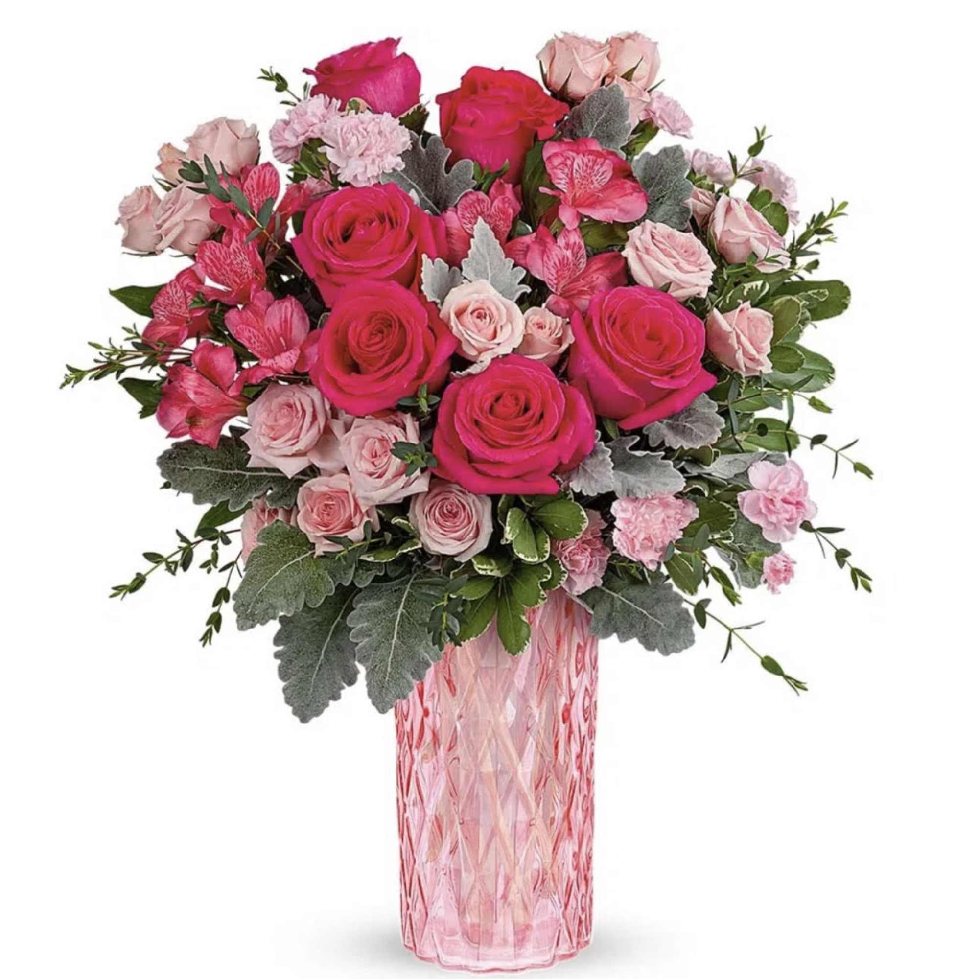 With its intricate diamond-cut design and pretty pink hue, this amazing glass