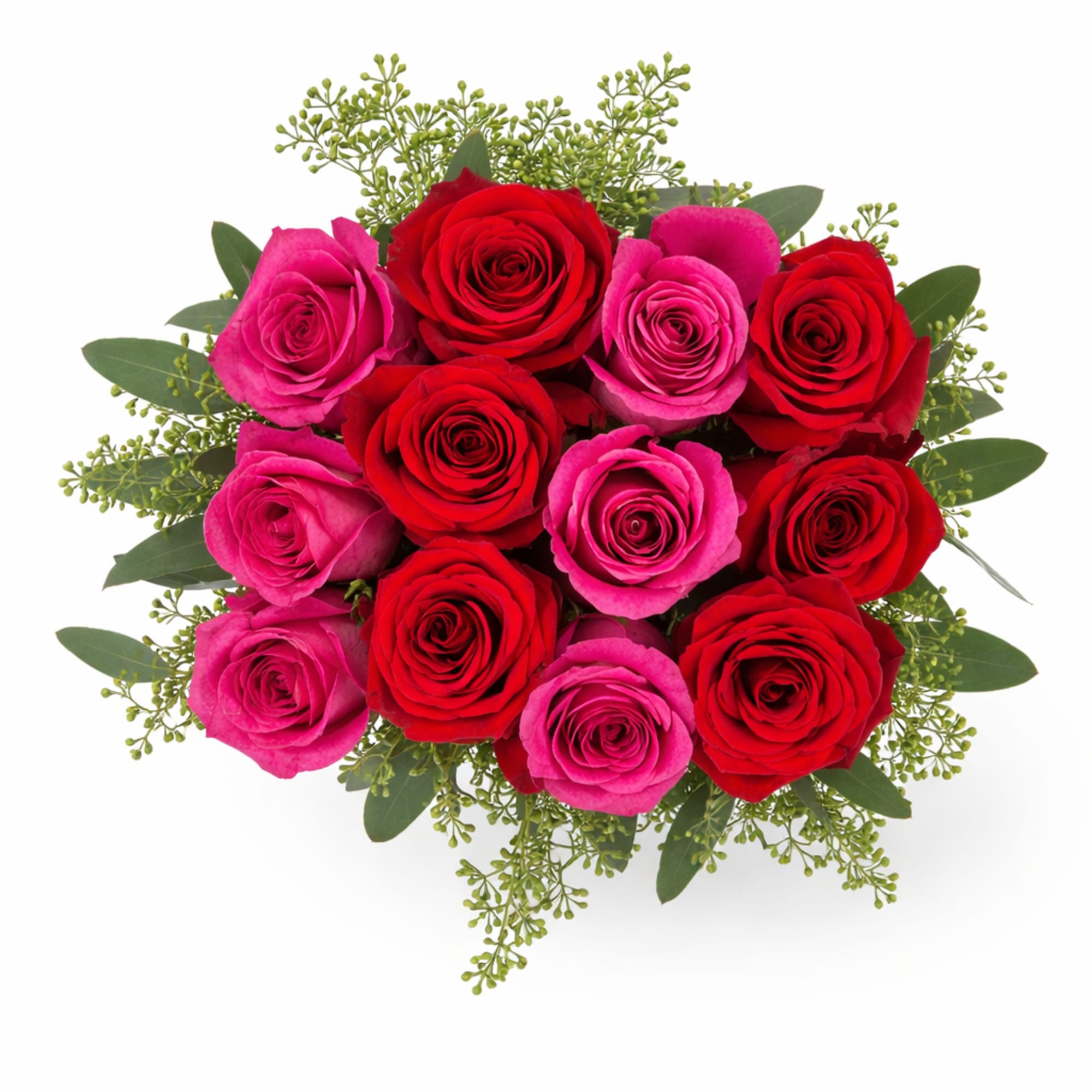 Lush red &amp; hot pink roses , modern and compact dozen rose