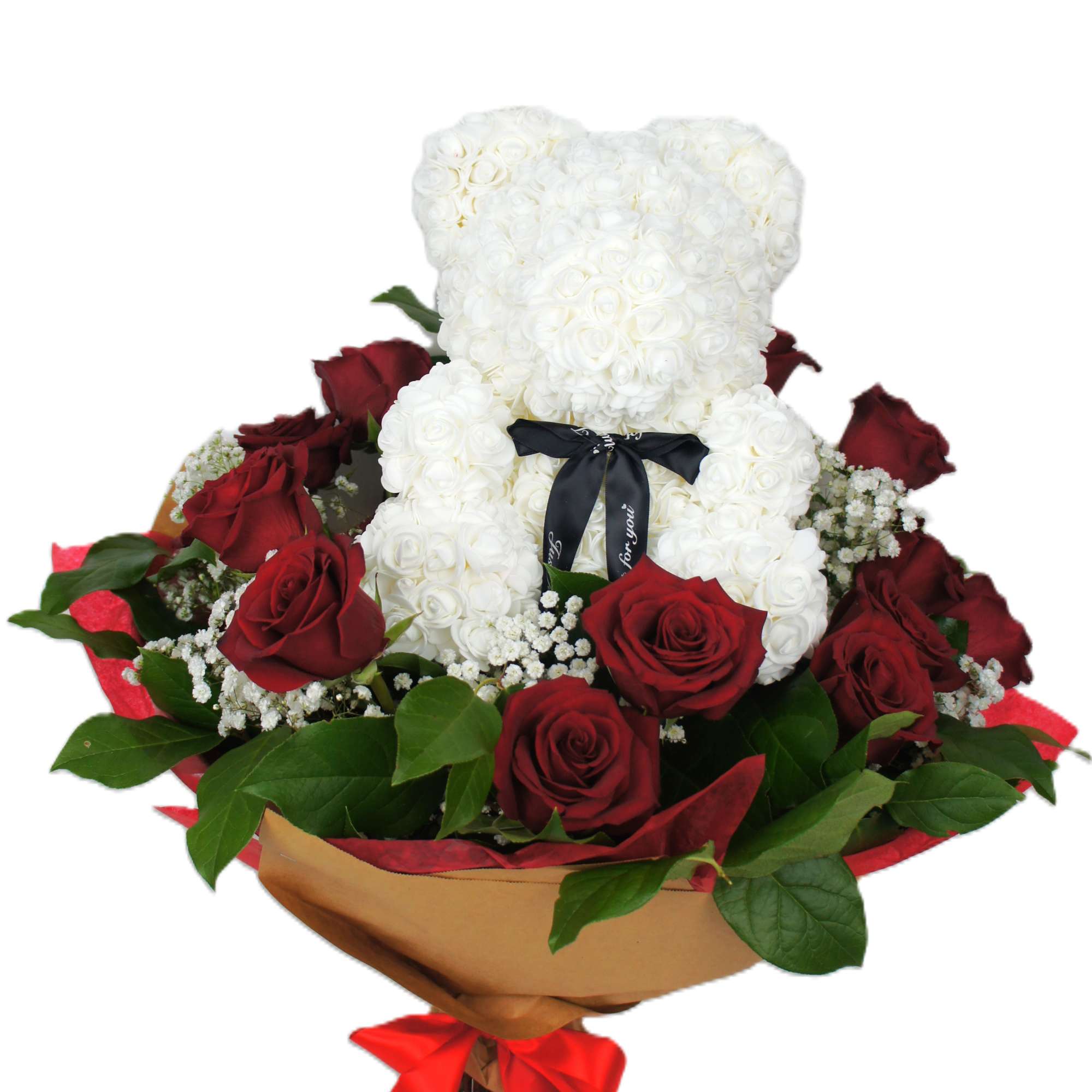 A bouquet made of 12, 24, or 36 roses, a mix of