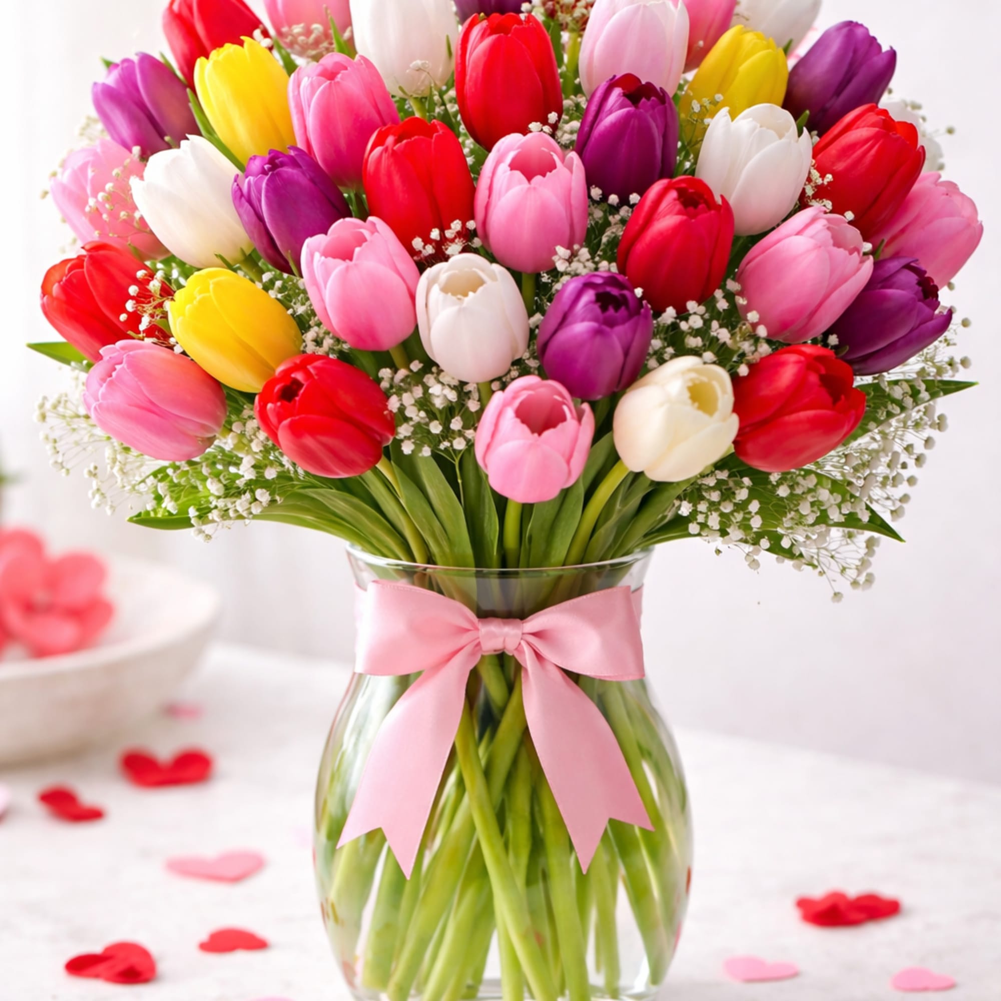 Tulips in Love

A romantic vase arrangement of fresh mixed tulips

Celebrate love in