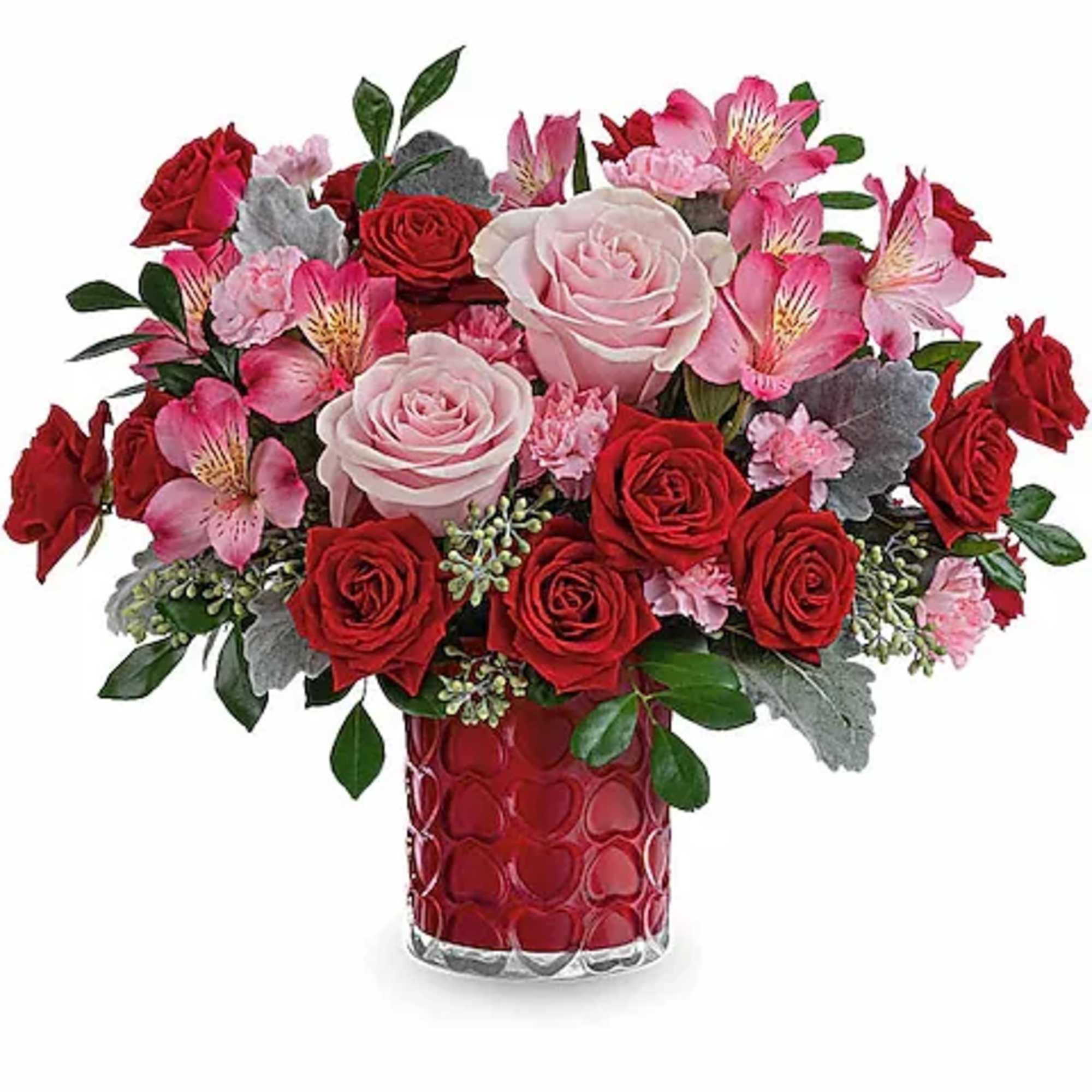 Adorned with a charming heart pattern and gleaming with a pearlescent finish