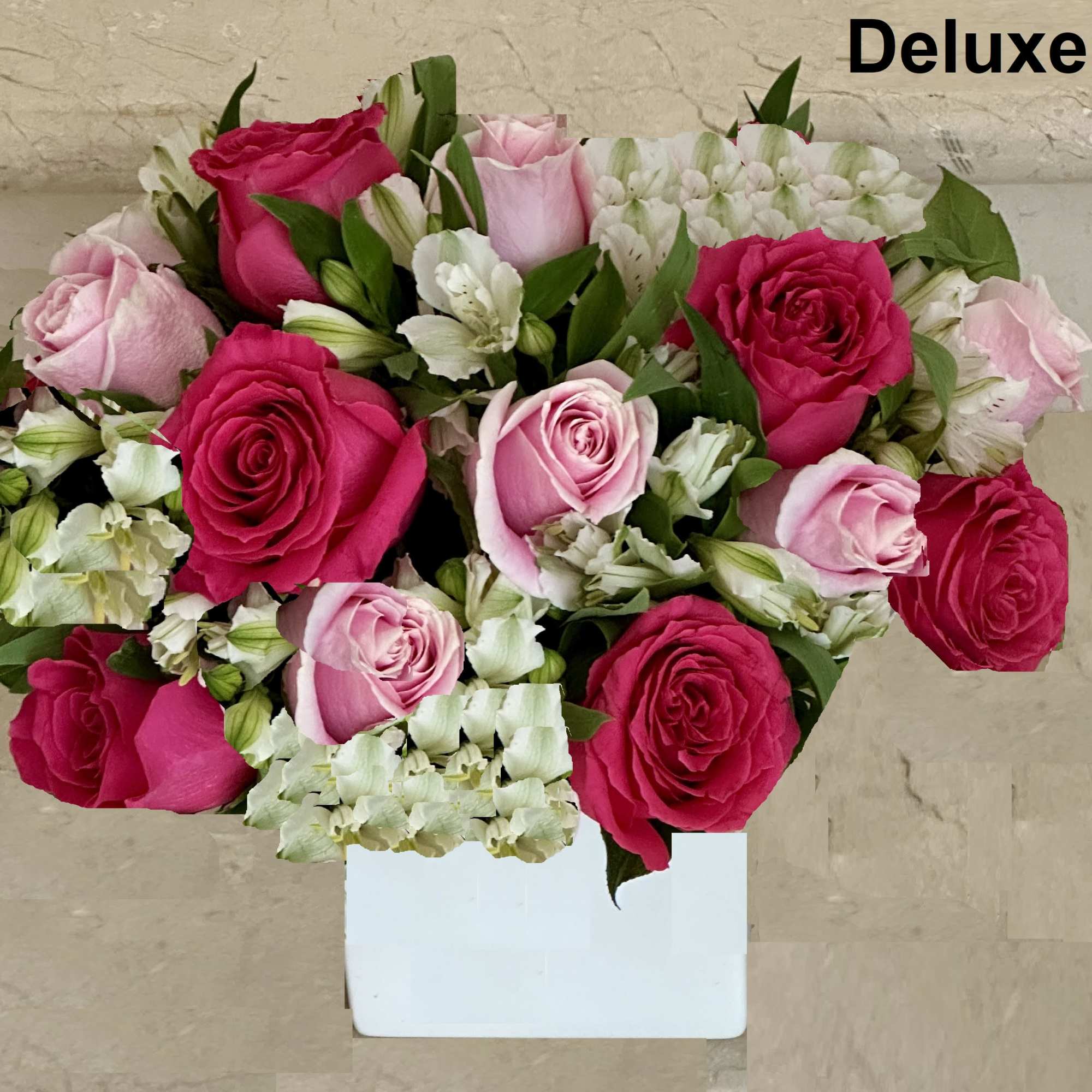 Hot Pink and Light Pink Rose Arrangement in Square Vase &ndash; 18