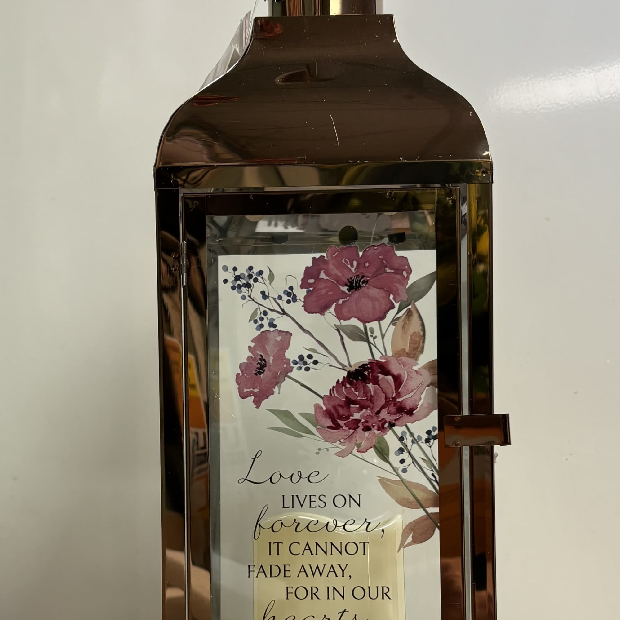 This 17 1/2" H x 5 1/2"W x 5 1/2"D metallic copper