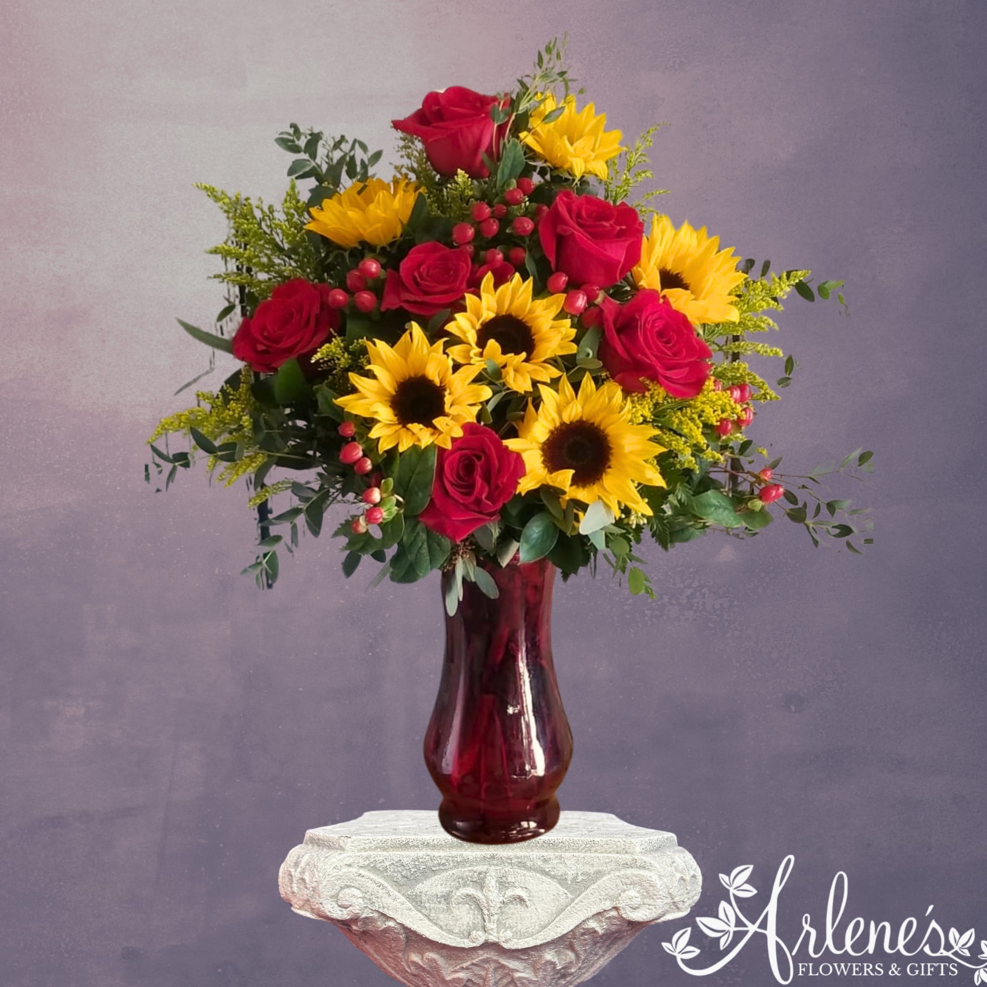 Sunflowers and roses! One of our most popular bouquets.