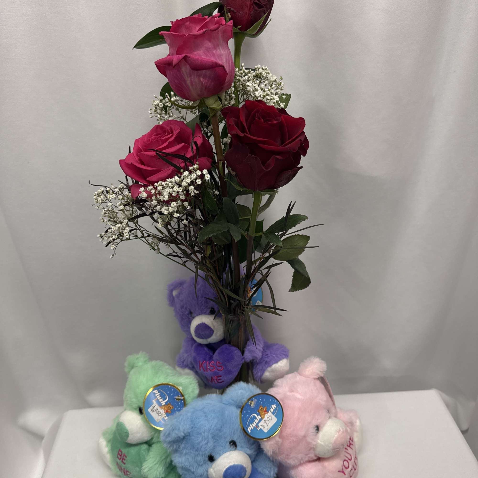  Cute conversation bear or heart bear hugging a vase of roses