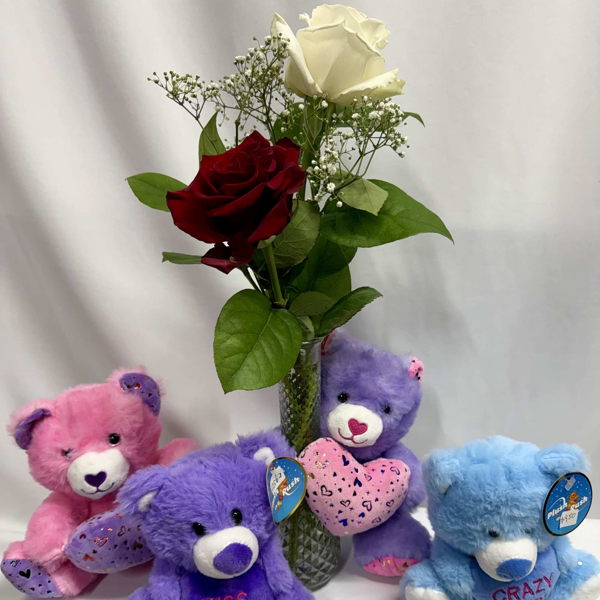  Cute conversation bear or heart bear hugging a vase of roses