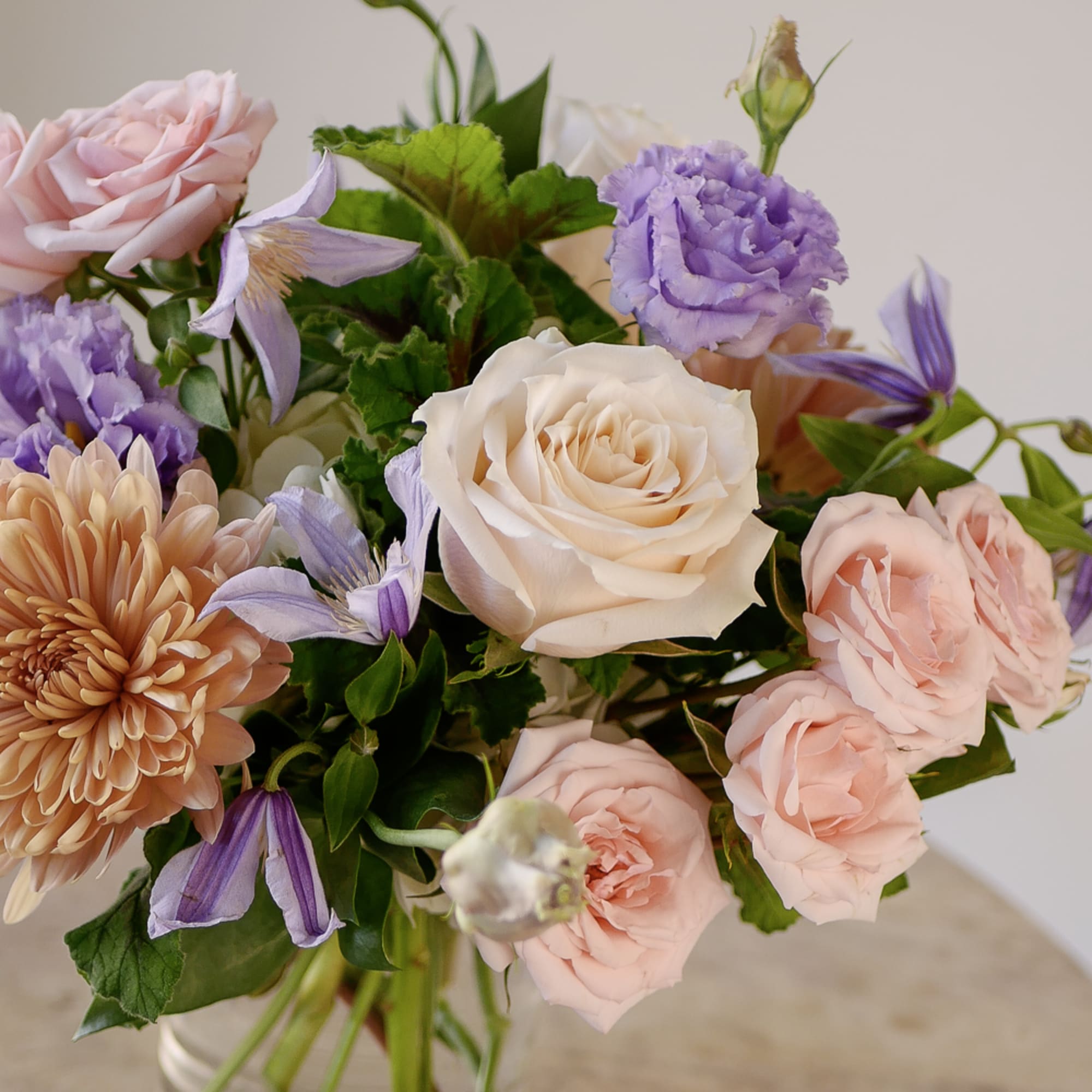 Pastel Promise is a romantic, garden-inspired Valentine&rsquo;s Day arrangement designed with soft