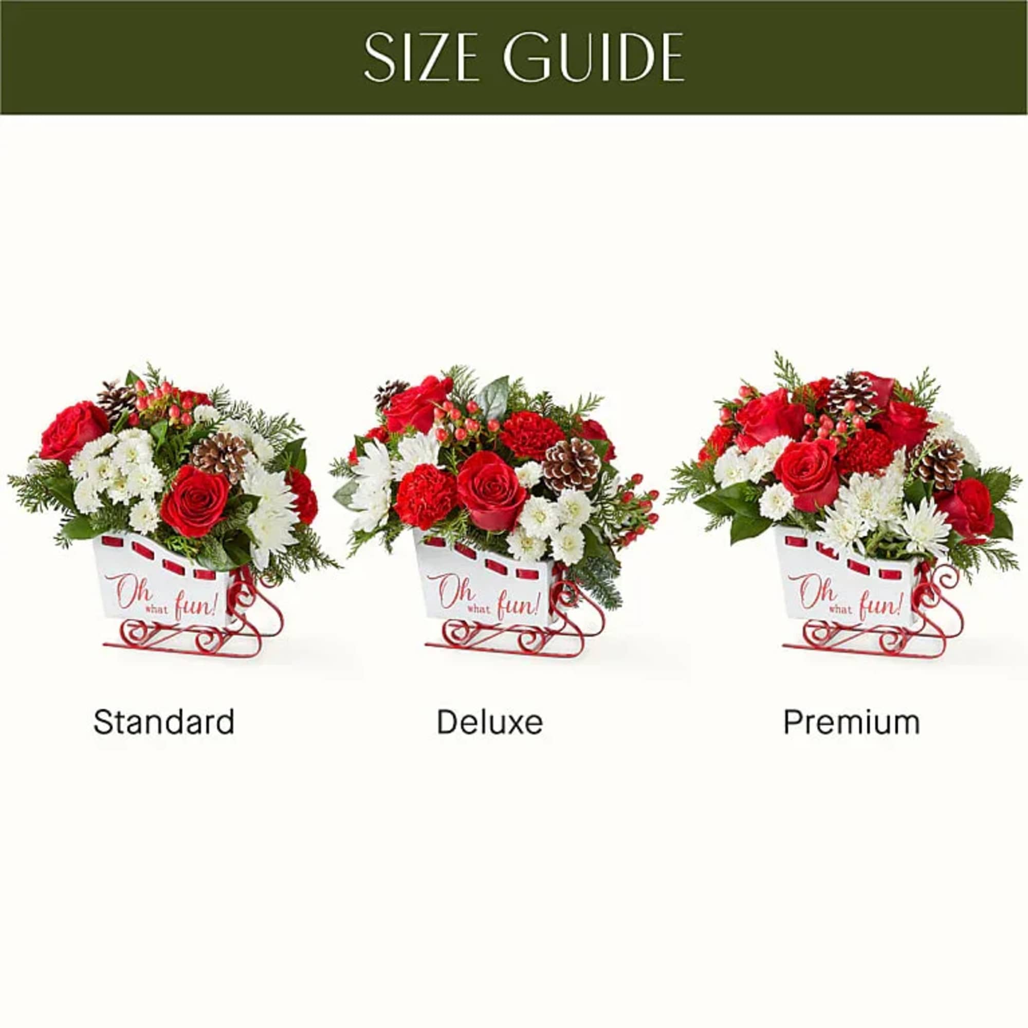 Sled into the holiday season with this lush arrangement of red roses