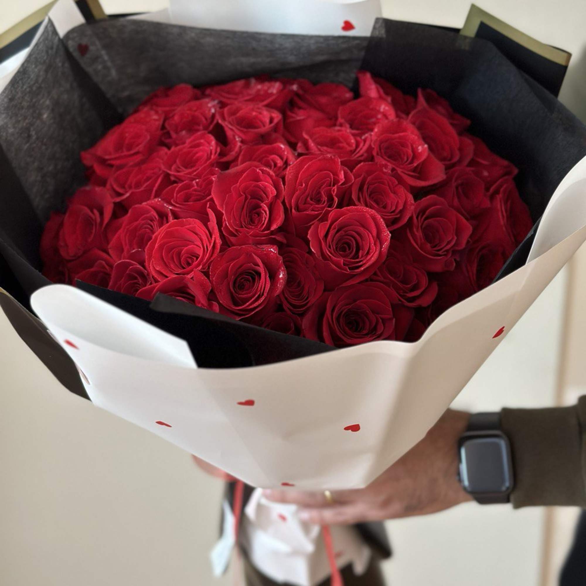 Beautiful long red rose bouquet. This bouquet can change with the color