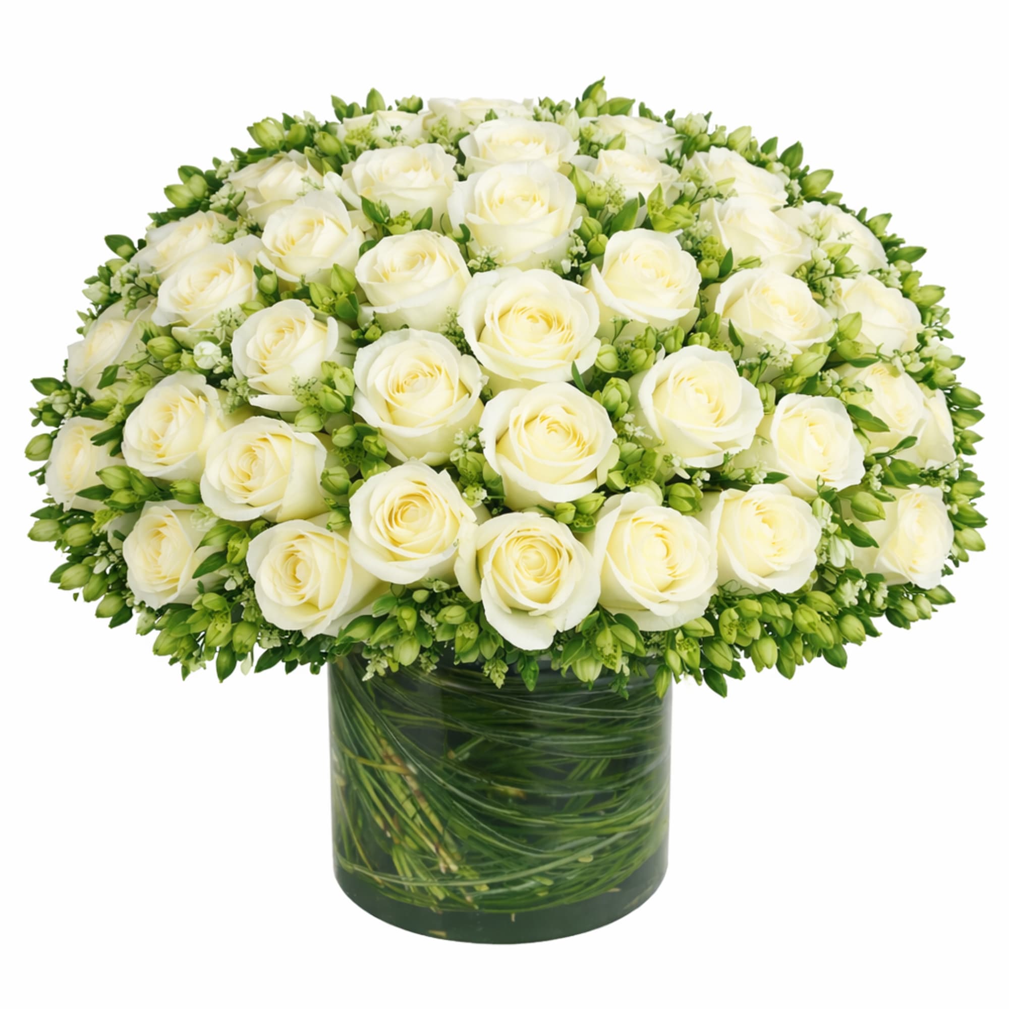 Make a bold statement with this elegantly simple design. White roses symbolize