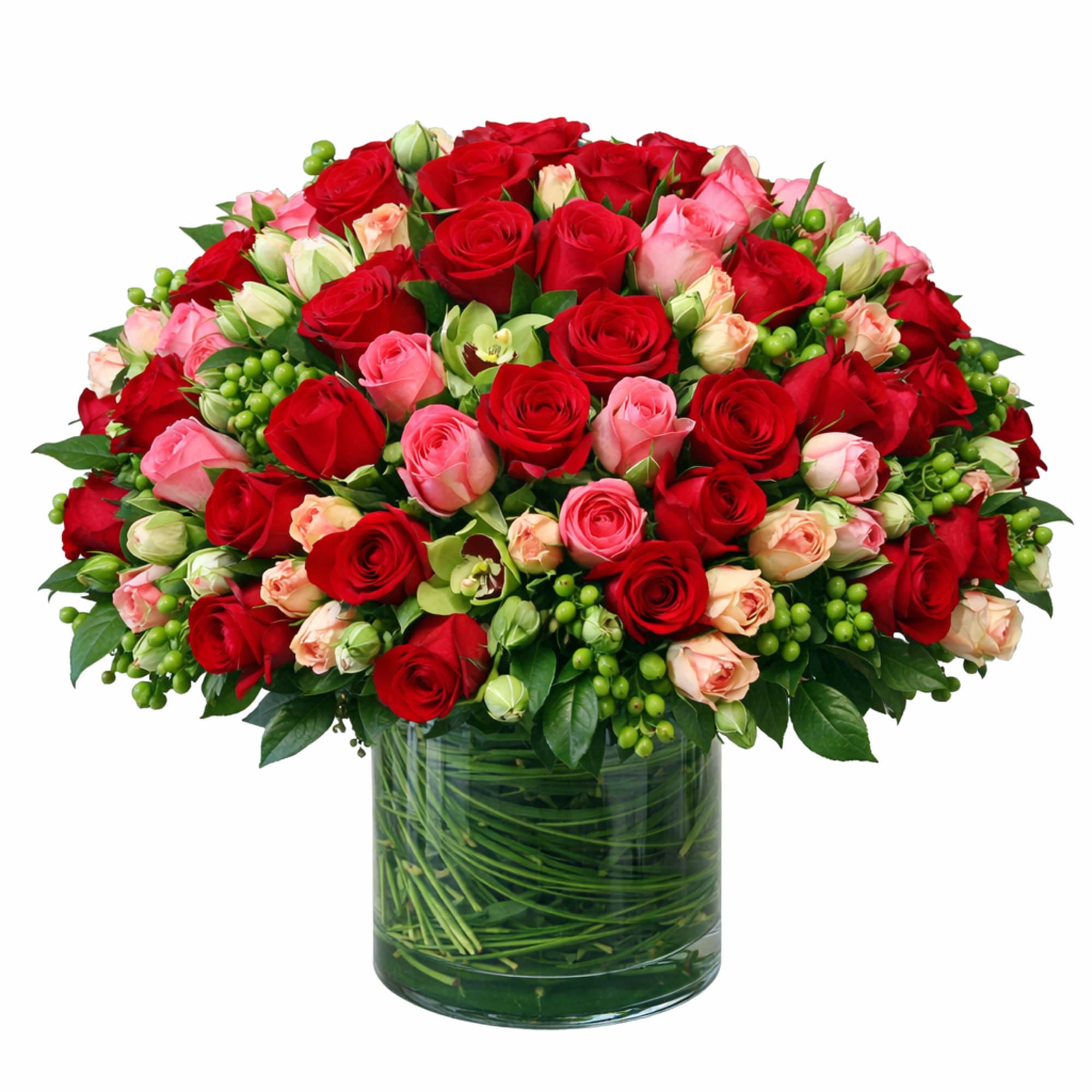 A bold and passionate Valentine&rsquo;s Day arrangement bursting with vibrant colors! Deep