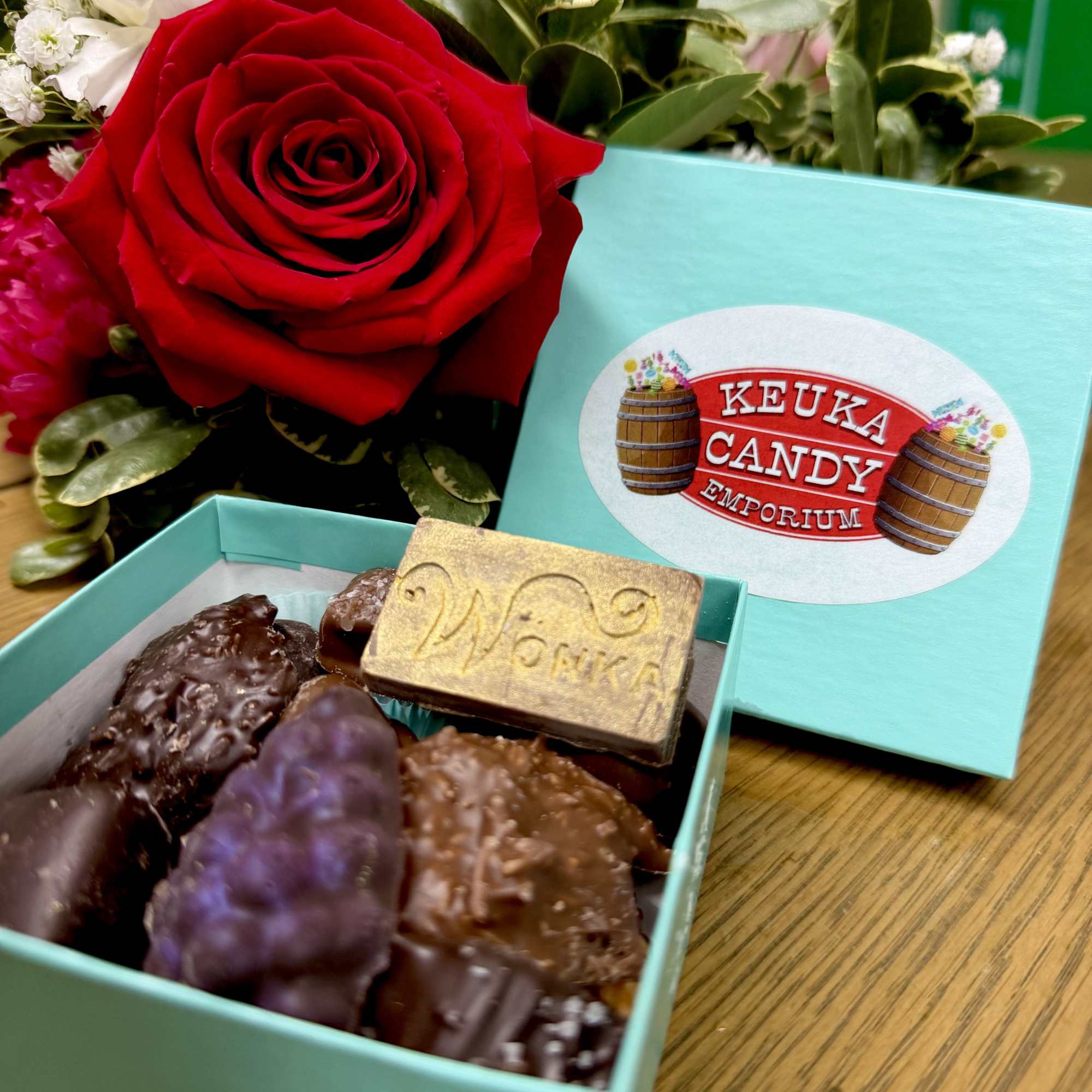 Grab this little blue box of homemade chocolates from our local Finger