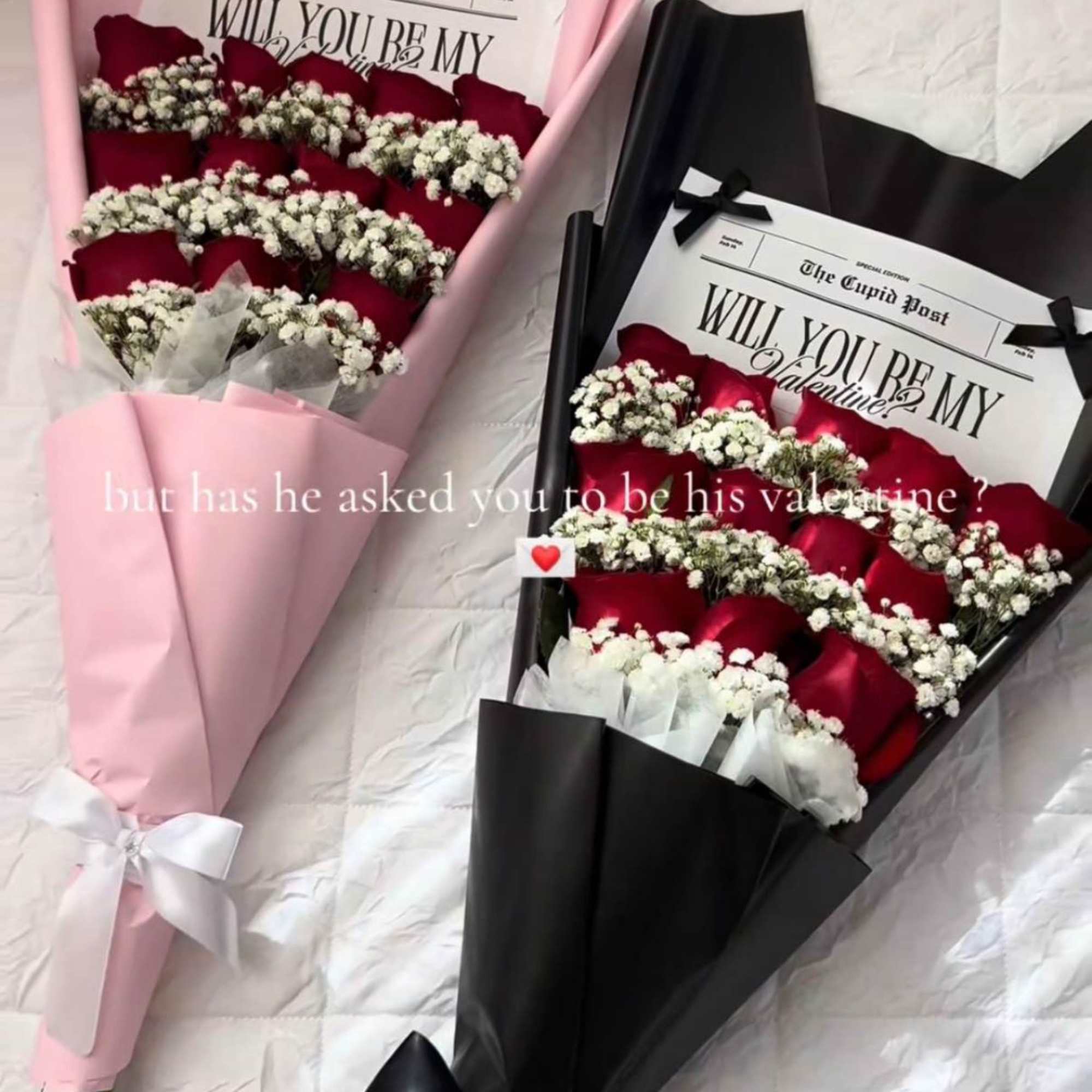 Be my valentine bouquet sweet and delicate flowers wrapped up for your