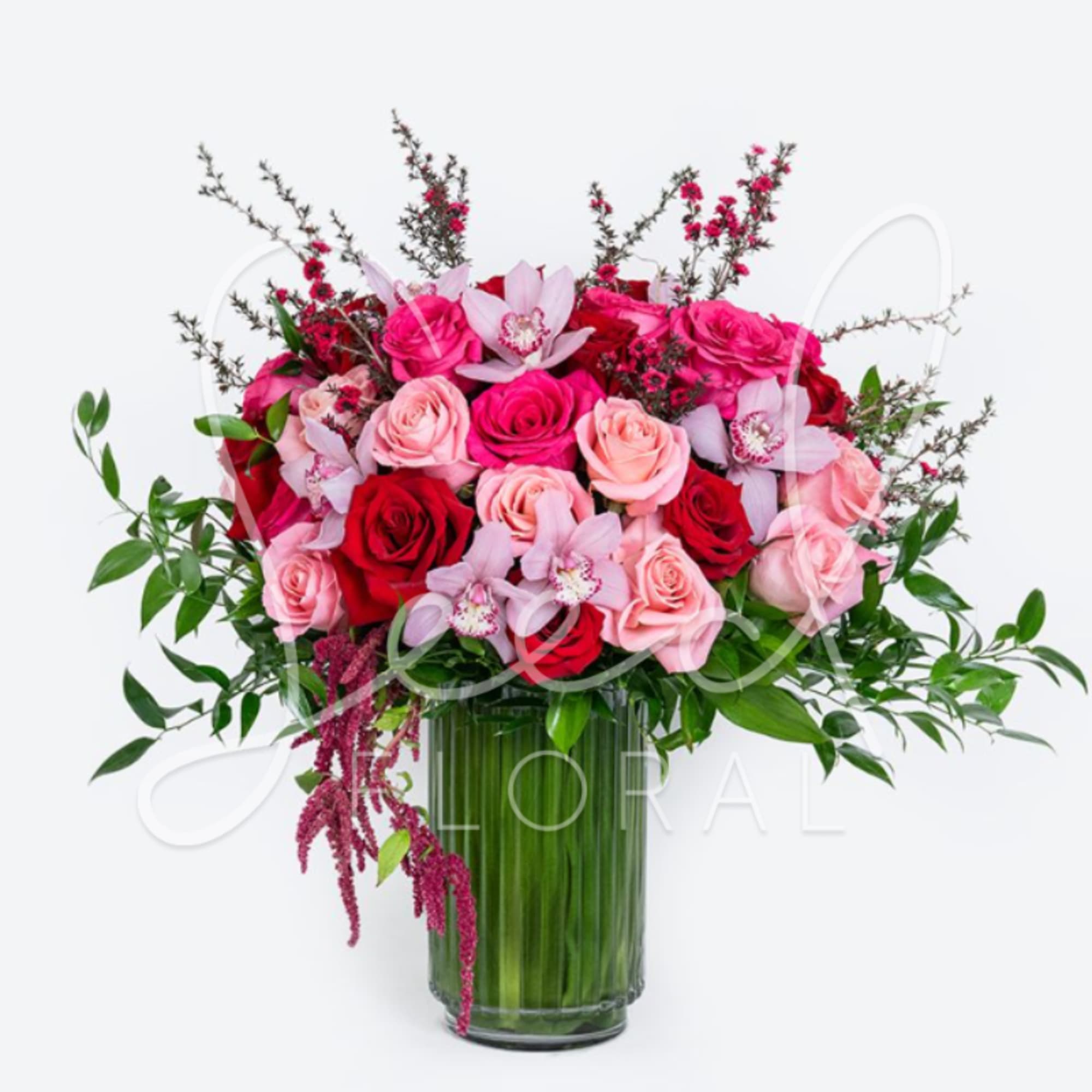 Rose Romance is a stunning Valentine&rsquo;s Day flower arrangement featuring premium red