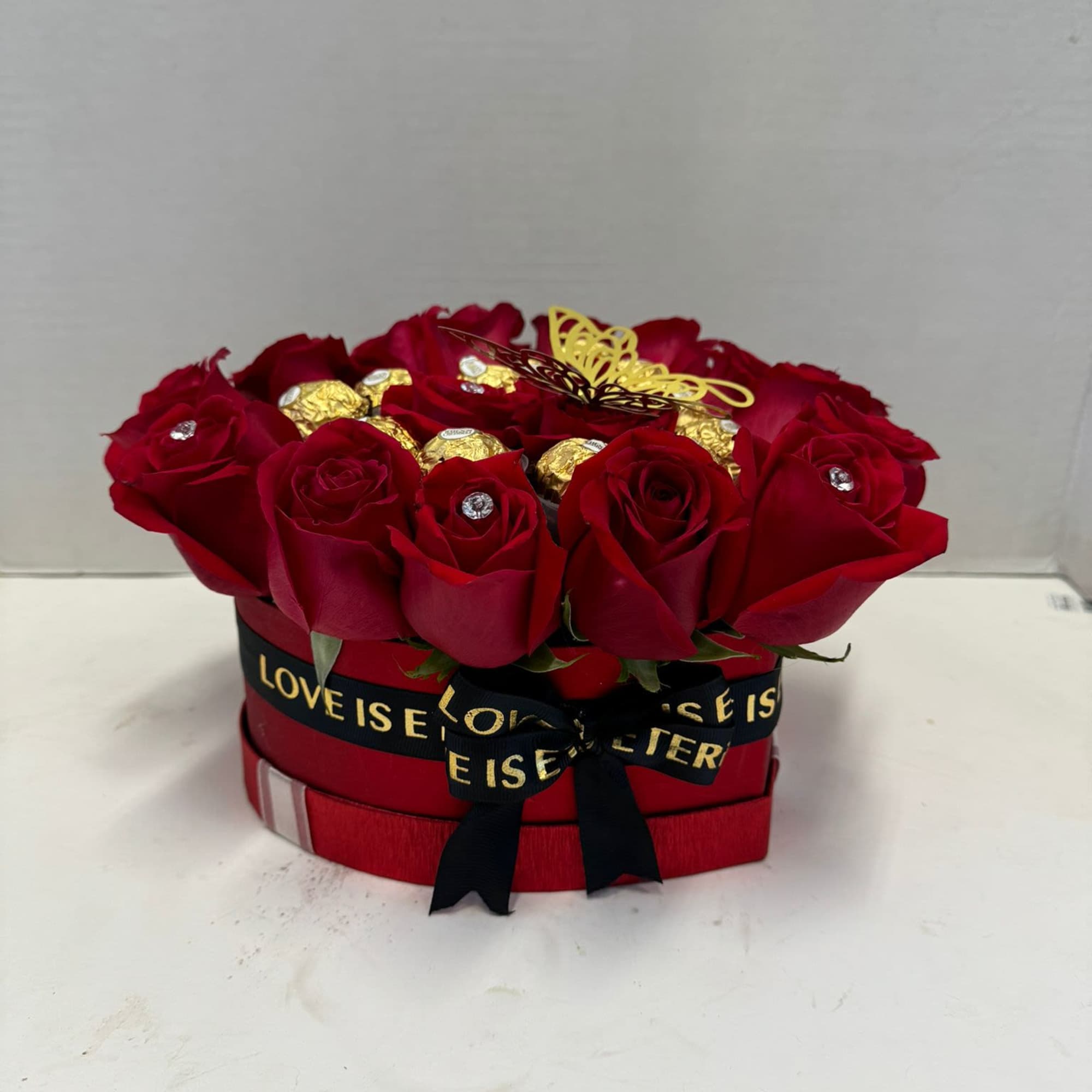 Our heart of red roses combined with Ferrero Rocher chocolates is ideal