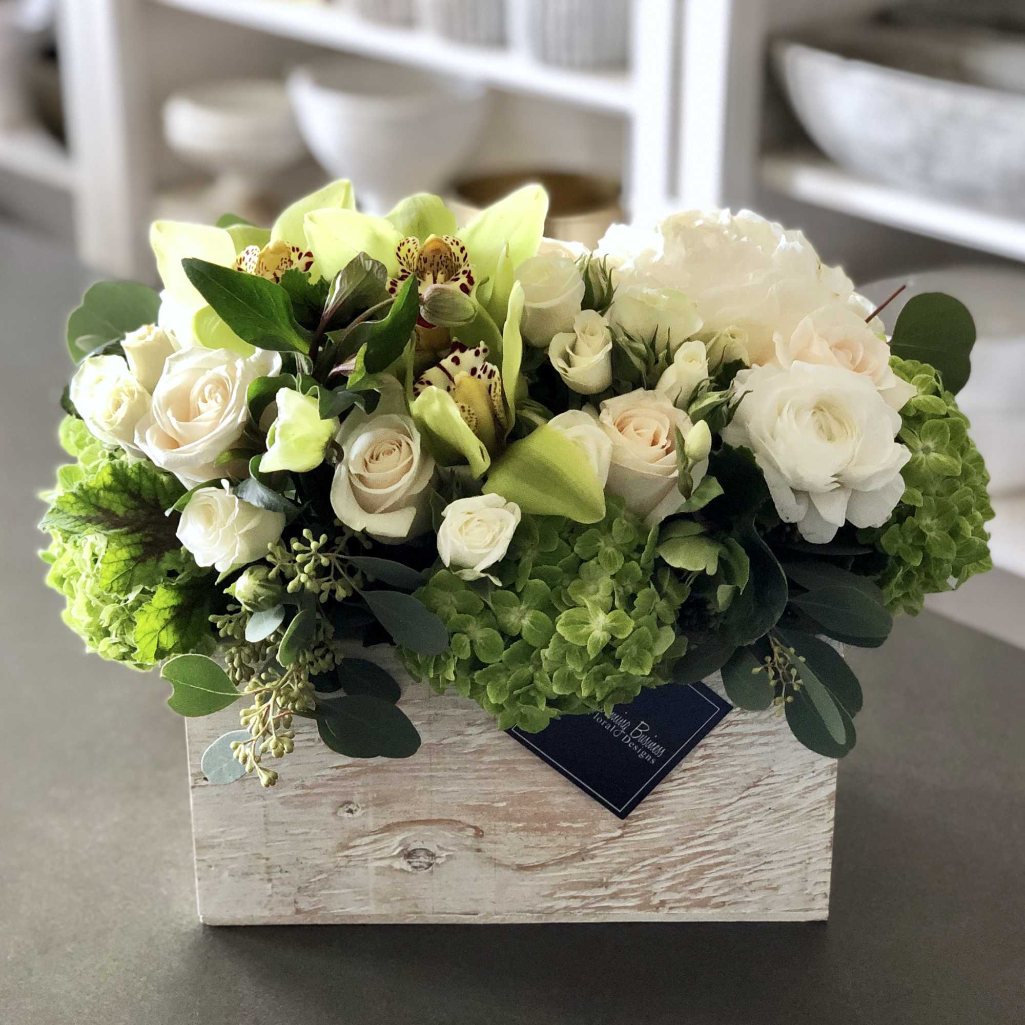 Picture this: a wooden white wash box, brimming with the most pristine