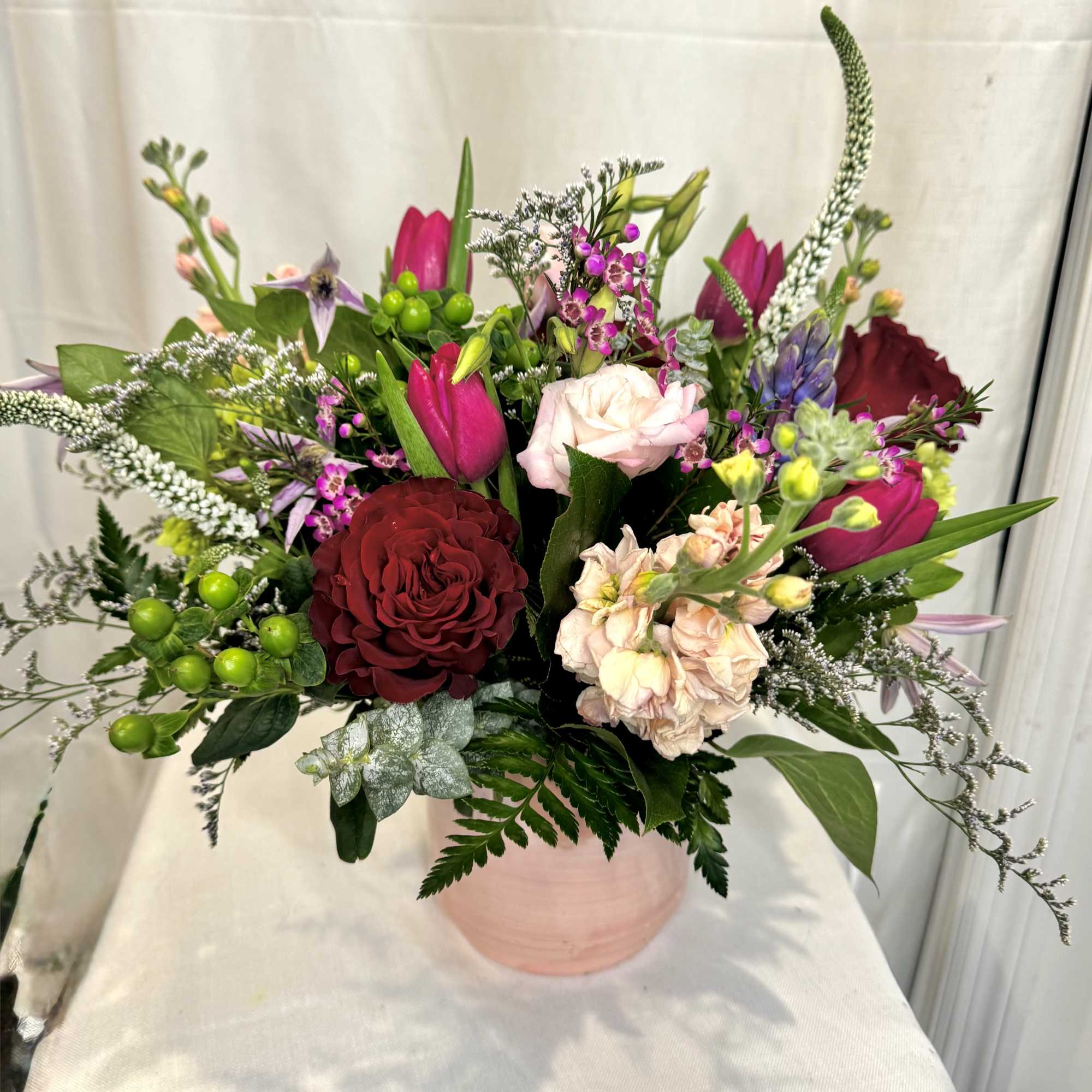 Luxurious mix of premium Rose, Hydrangeas and unique flowers. Each one is