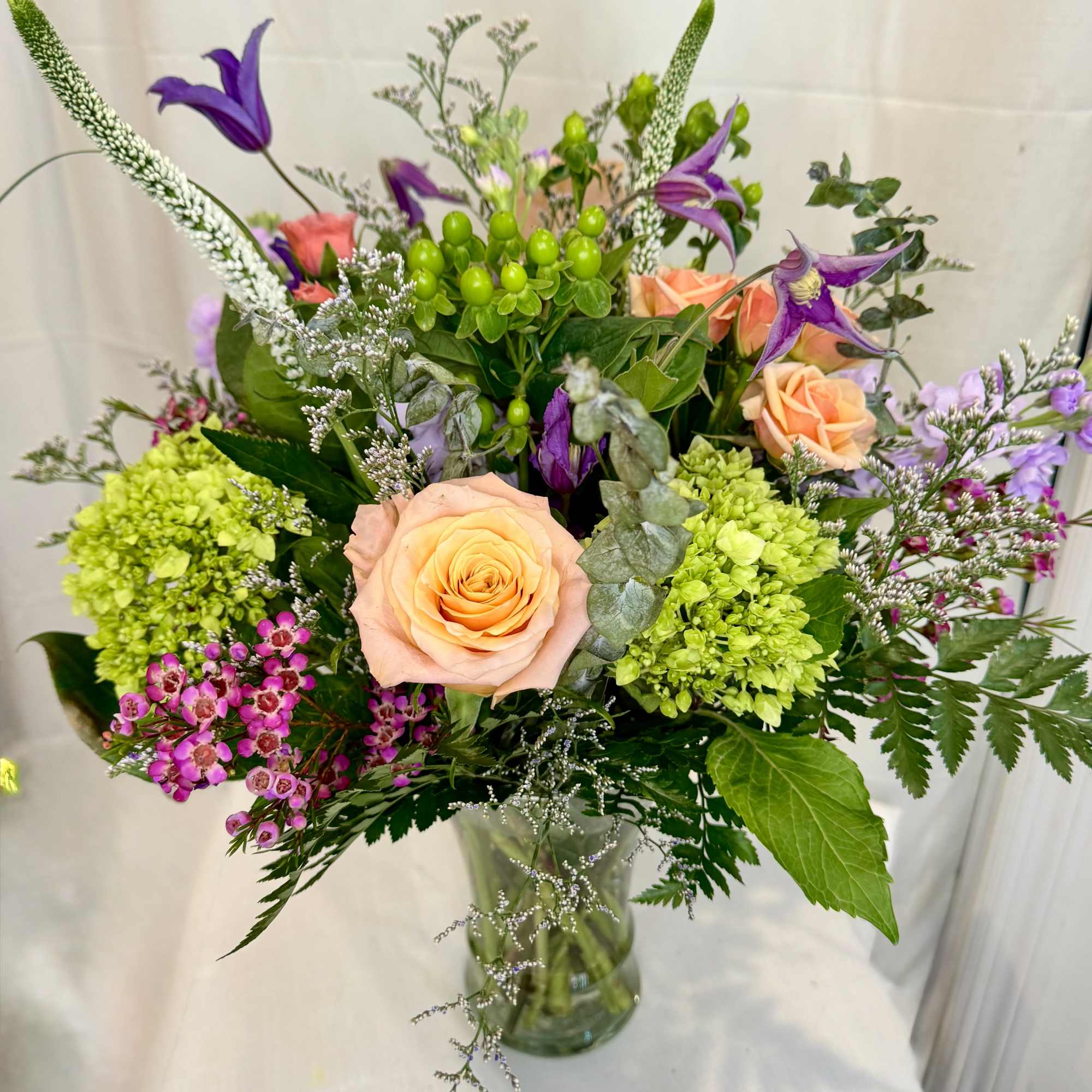Luxurious mix of premium Rose, Hydrangeas and unique flowers. Each one is