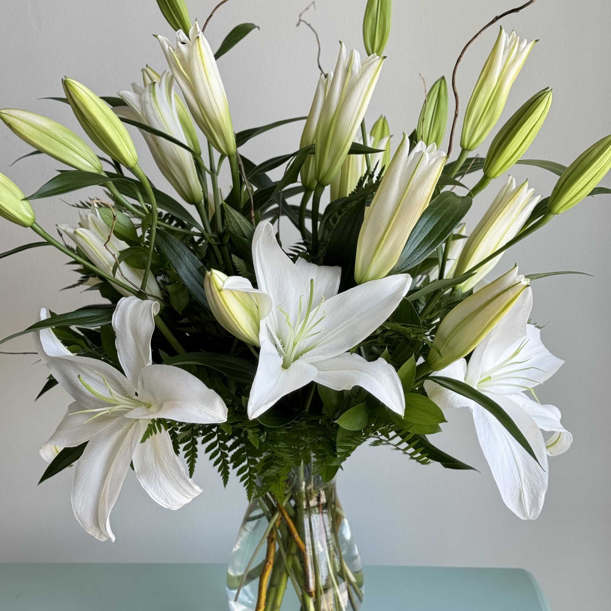 A magnificent show of premium white oriental lilies will insure a long